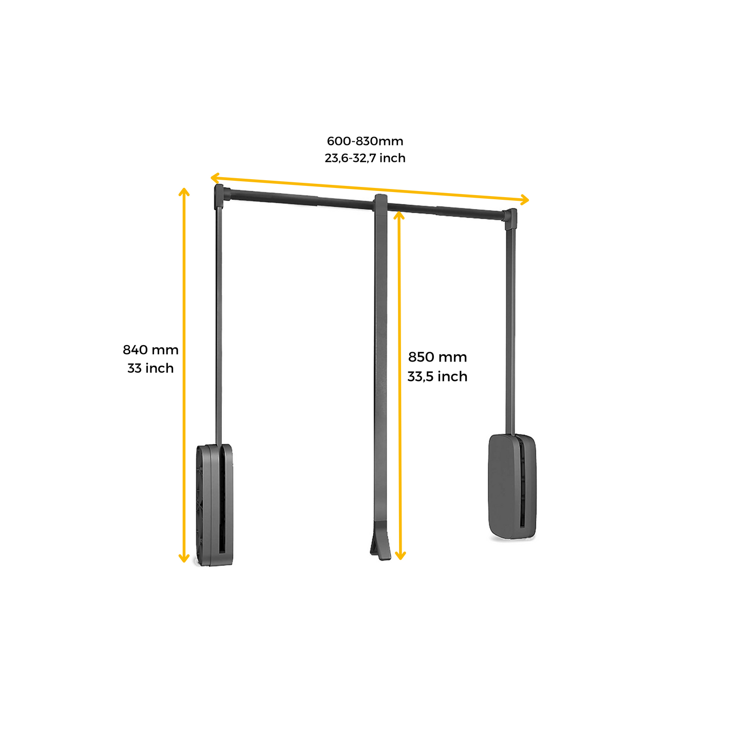 Emuca Appendiabiti saliscendi per armadio Sling, larghezza regolabile 600-830 mm, Acciaio e Tecnoplastica, Titanio