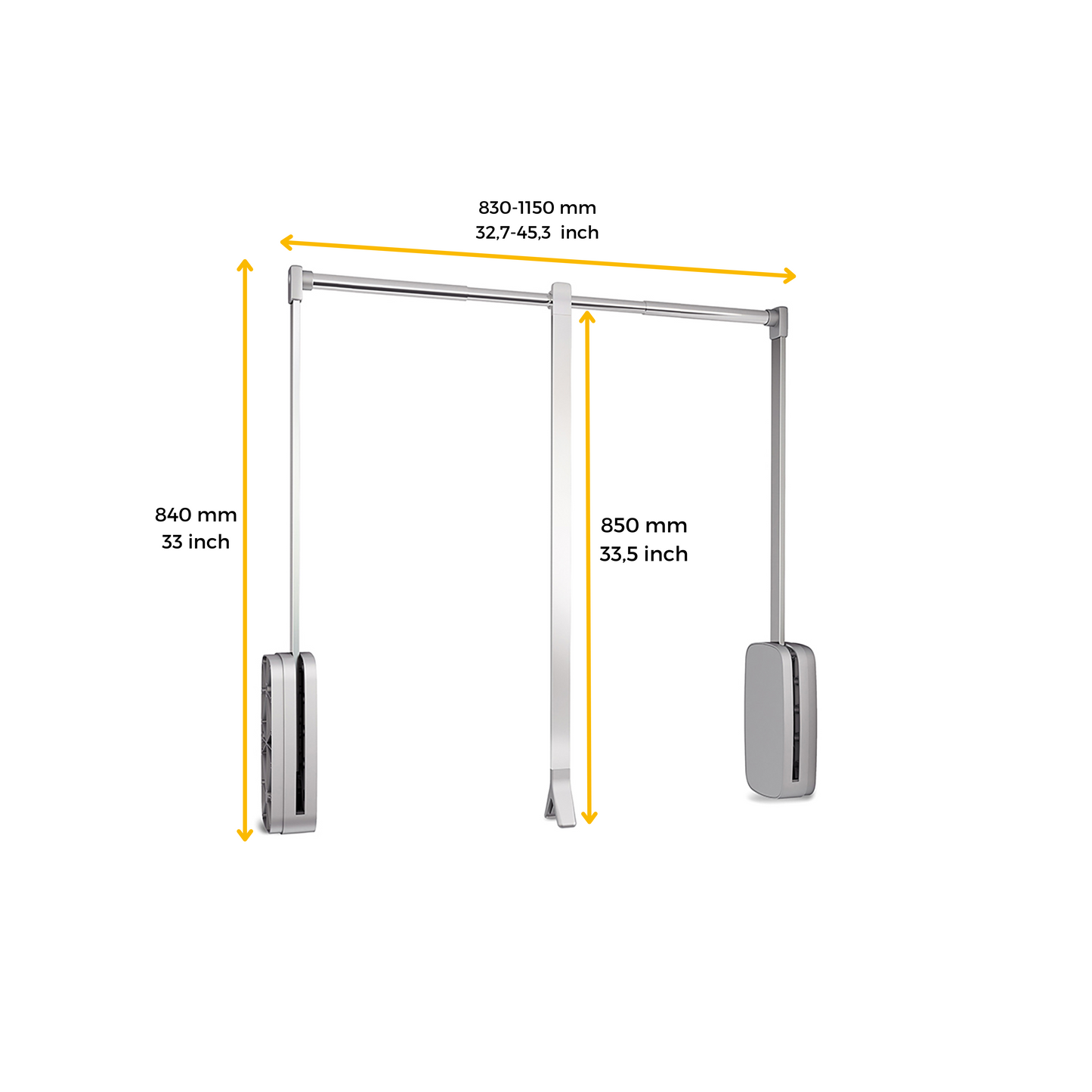 Emuca Appendiabiti saliscendi per armadio Sling, larghezza regolabile 830-1150 mm, Acciaio e Tecnoplastica, Cromato lucido