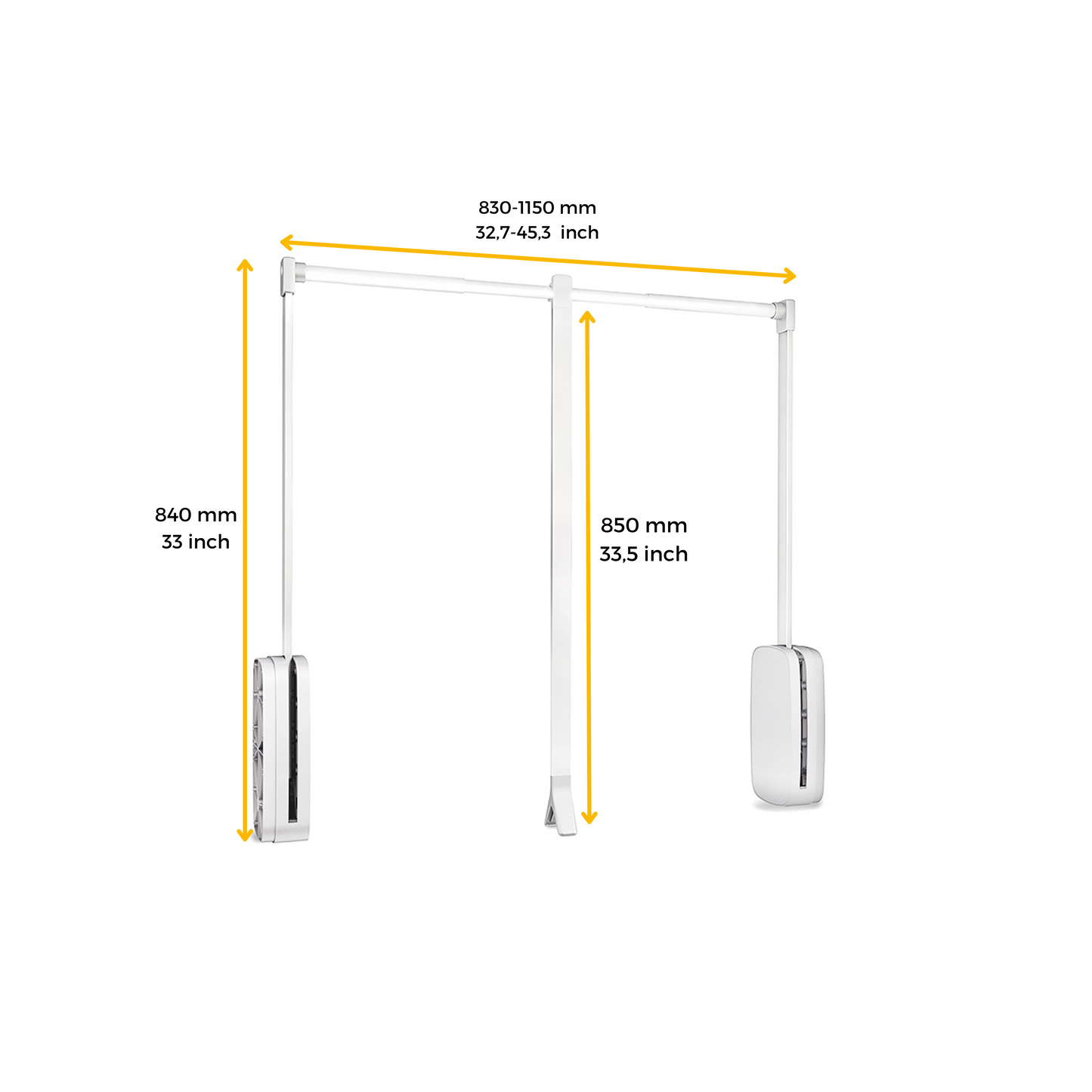 Emuca Appendiabiti saliscendi per armadio Sling, larghezza regolabile 830-1150 mm, Acciaio e Tecnoplastica, Bianco