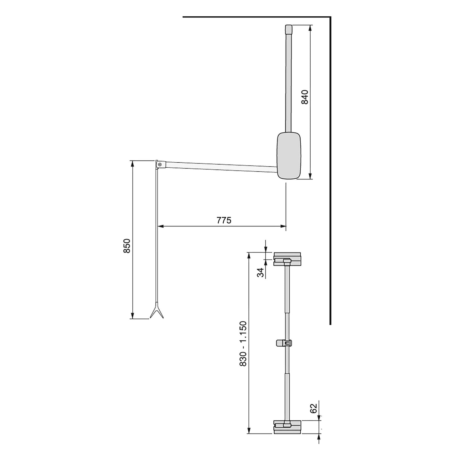 Emuca Appendiabiti saliscendi per armadio Sling, larghezza regolabile 830-1150 mm, Acciaio e Tecnoplastica, Titanio