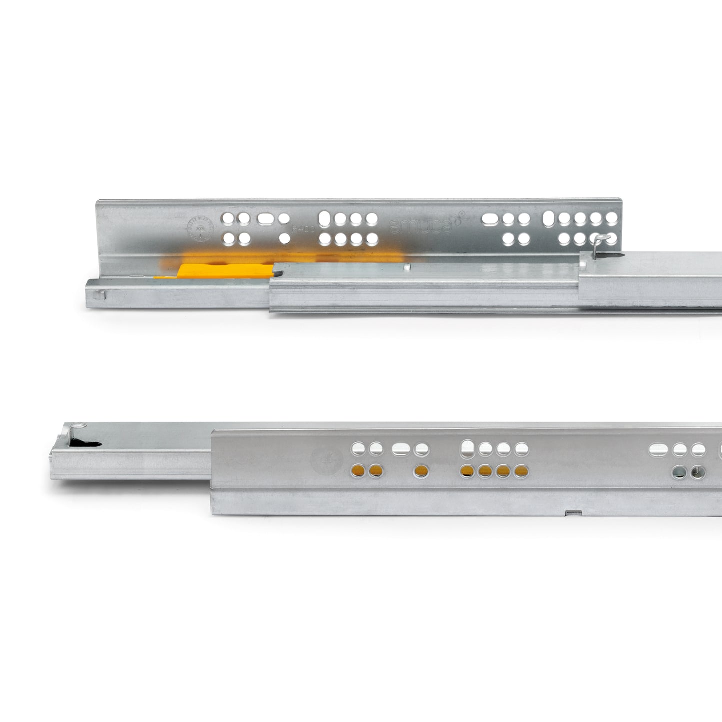 Emuca Set di guide per cassetti a scomparsa Silver, estrazione totale, push, profondità 450 mm, Acciaio, Zincato bianco