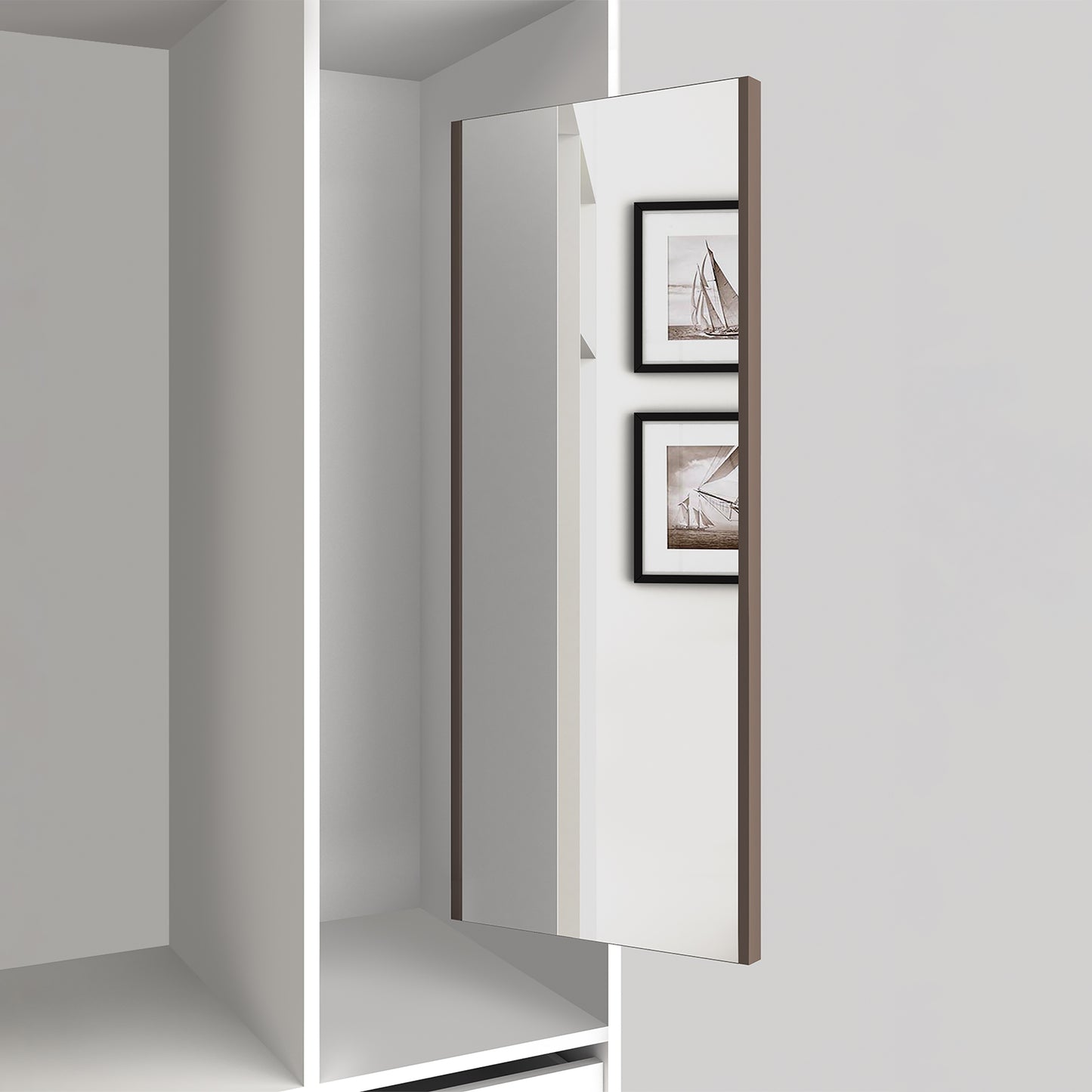 Emuca Specchio estraibile per interno dell'armadio, Acciaio, Tecnoplastica e Vetro, Verniciato moka