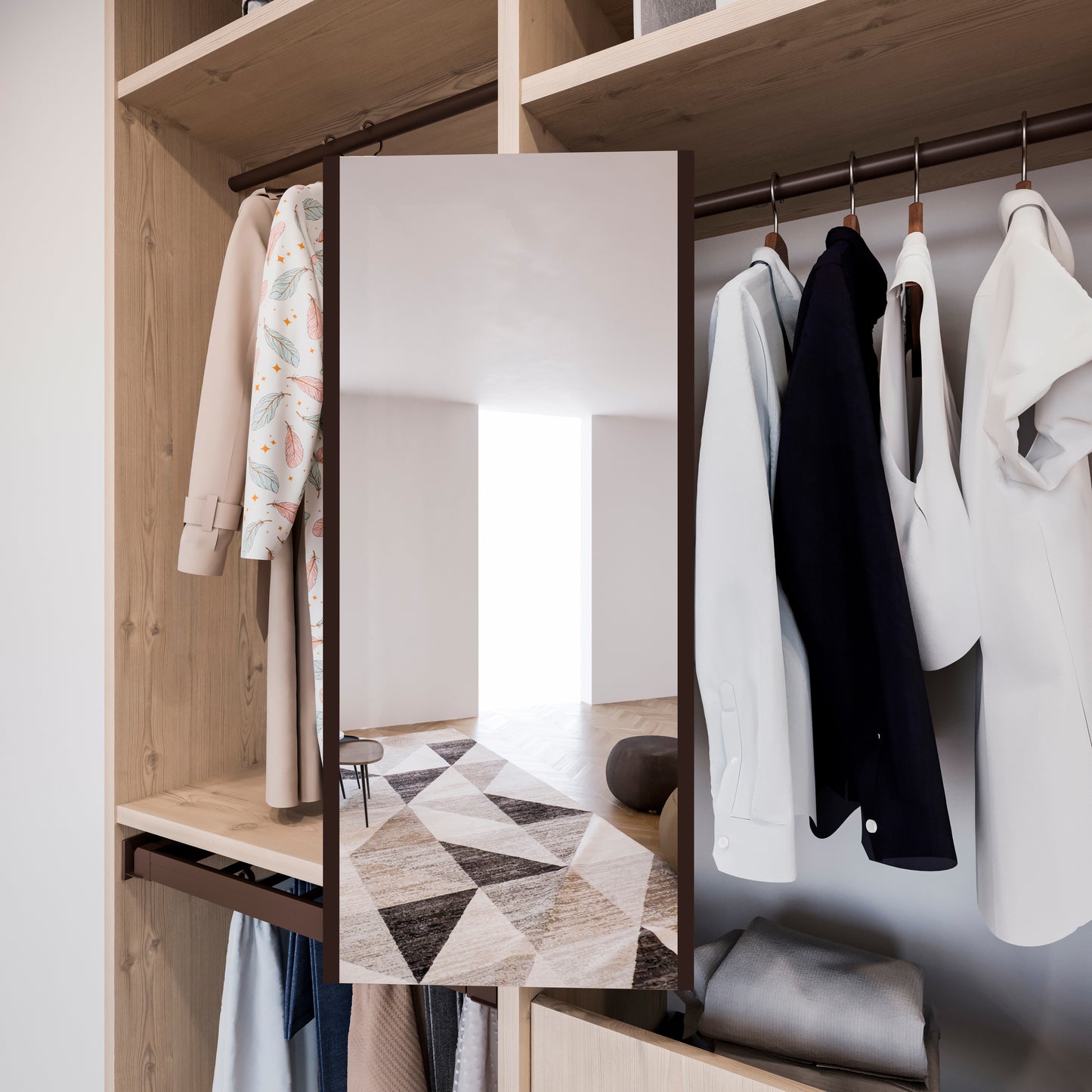 Emuca Specchio estraibile per interno dell'armadio, Acciaio, Tecnoplastica e Vetro, Verniciato moka