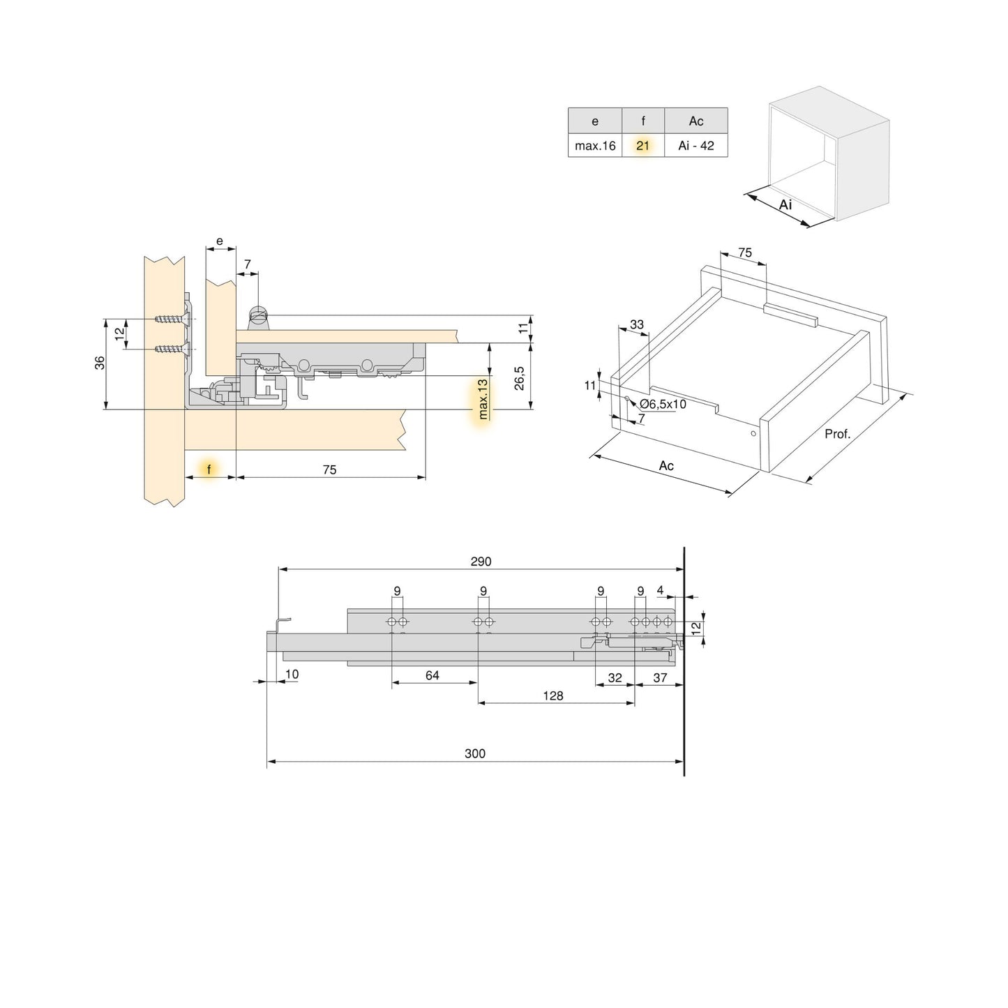 Emuca Set di guide per cassetti a scomparsa Silver, estrazione totale, con chiusura soft e aggancio, profondità 290 mm, Acciaio, Zincato bianco