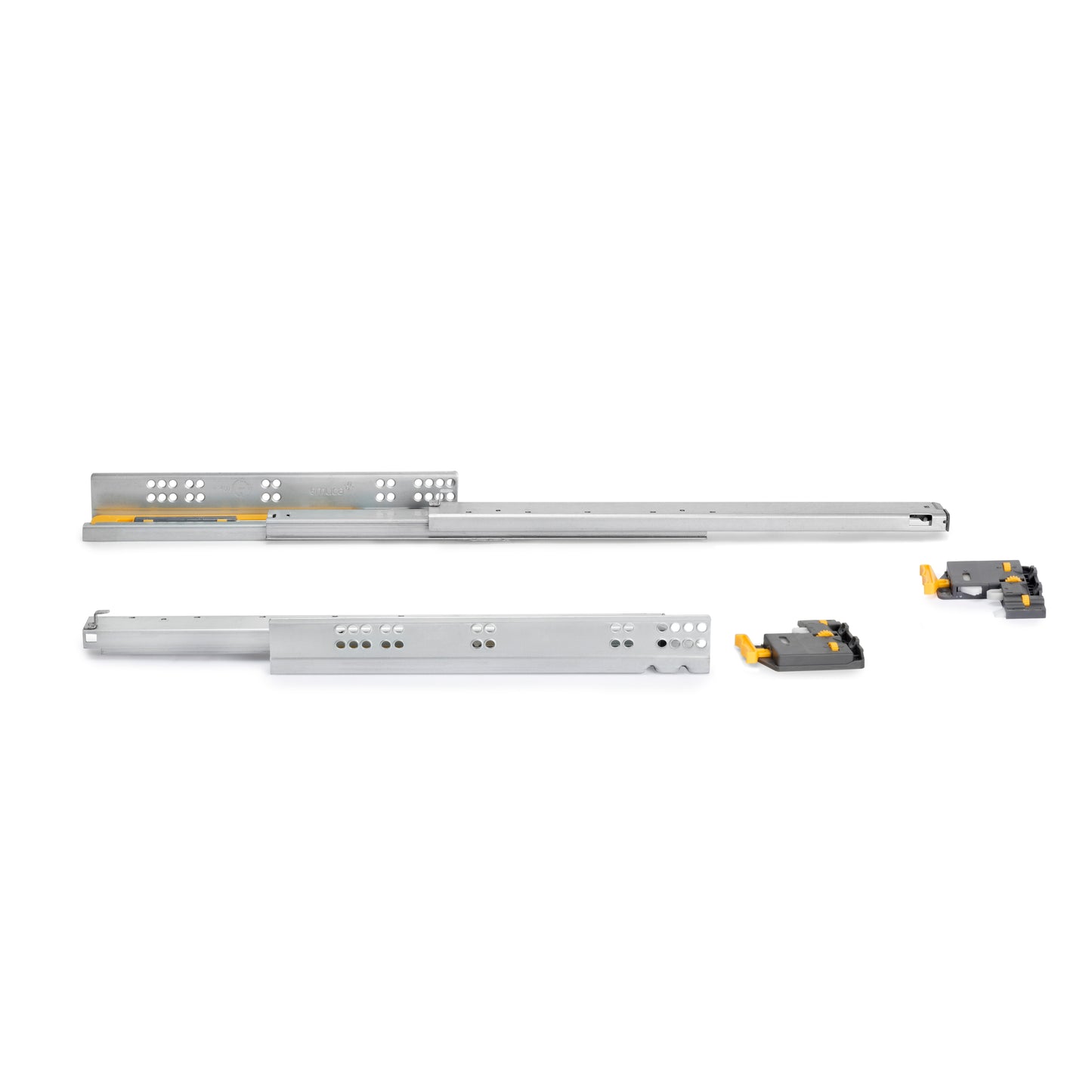 Emuca Set di guide per cassetti a scomparsa Silver, estrazione totale, con chiusura soft e aggancio, profondità 340 mm, Acciaio, Zincato bianco