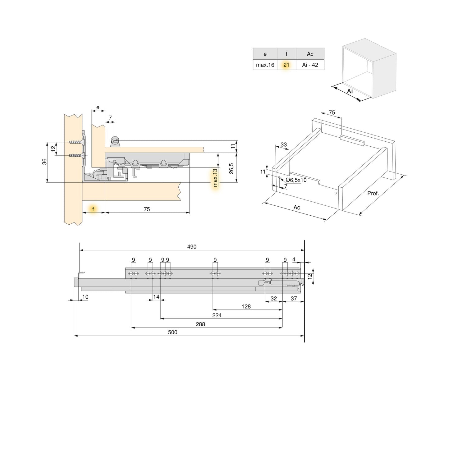 Emuca Set di guide per cassetti a scomparsa Silver, estrazione totale, con chiusura soft e aggancio, profondità 490 mm, Acciaio, Zincato bianco