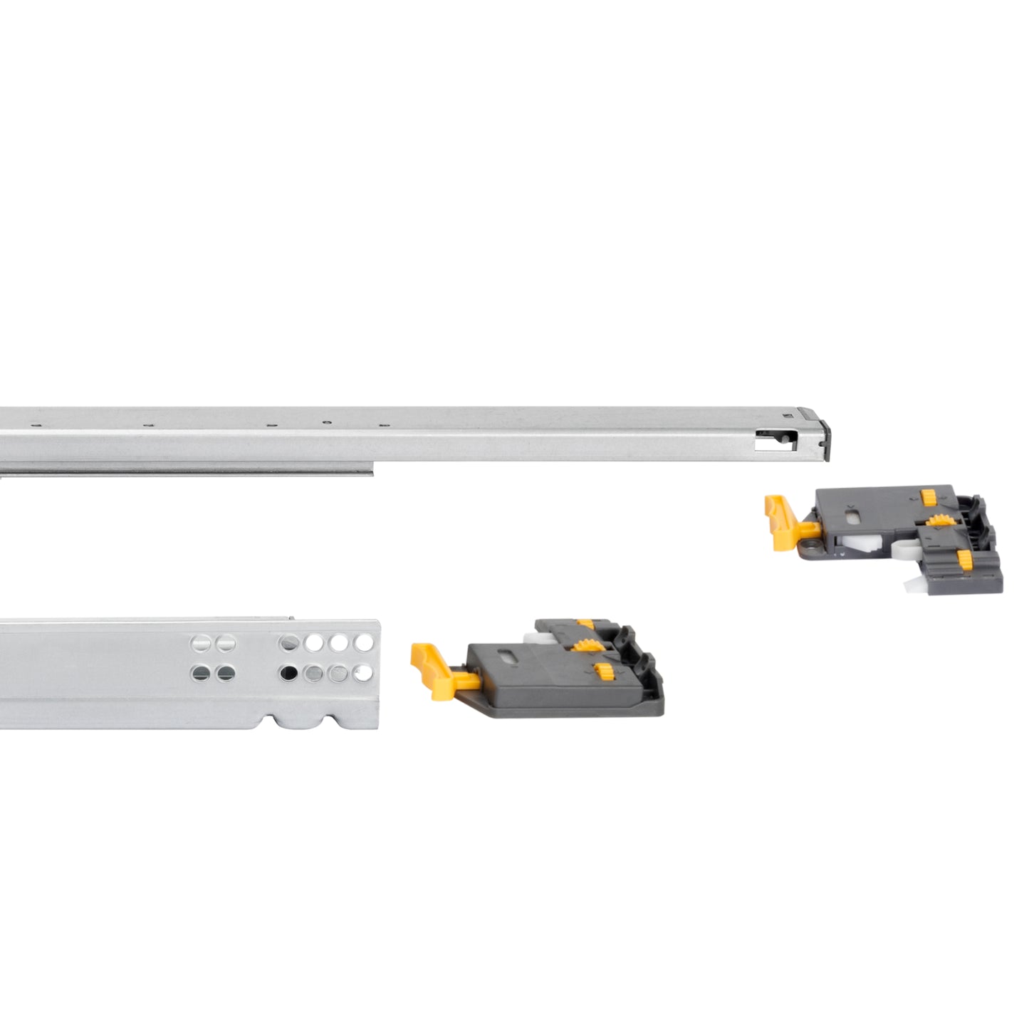 Emuca Set di guide per cassetti a scomparsa Silver, estrazione totale, con chiusura soft e aggancio, profondità 540 mm, Acciaio, Zincato bianco