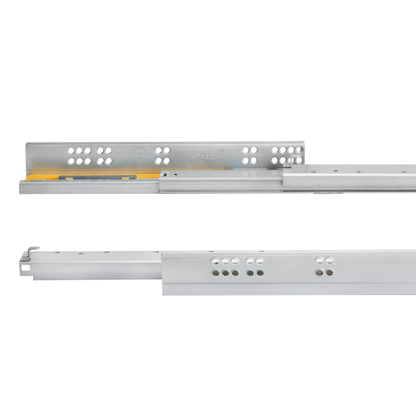 Emuca Set di guide per cassetti a scomparsa Silver, estrazione totale, con chiusura soft e aggancio, profondità 540 mm, Acciaio, Zincato bianco