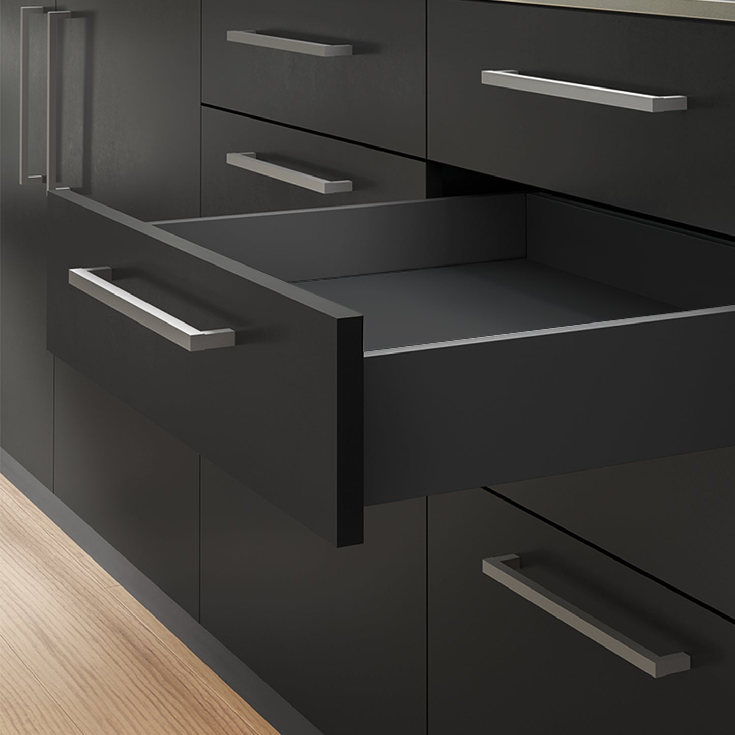 Emuca Kit di cassetti per cucina o bagno Vertex con regolazione 3D, altezza 93 mm, con pannelli inclusi, modulo 900 mm, Grigio antracite