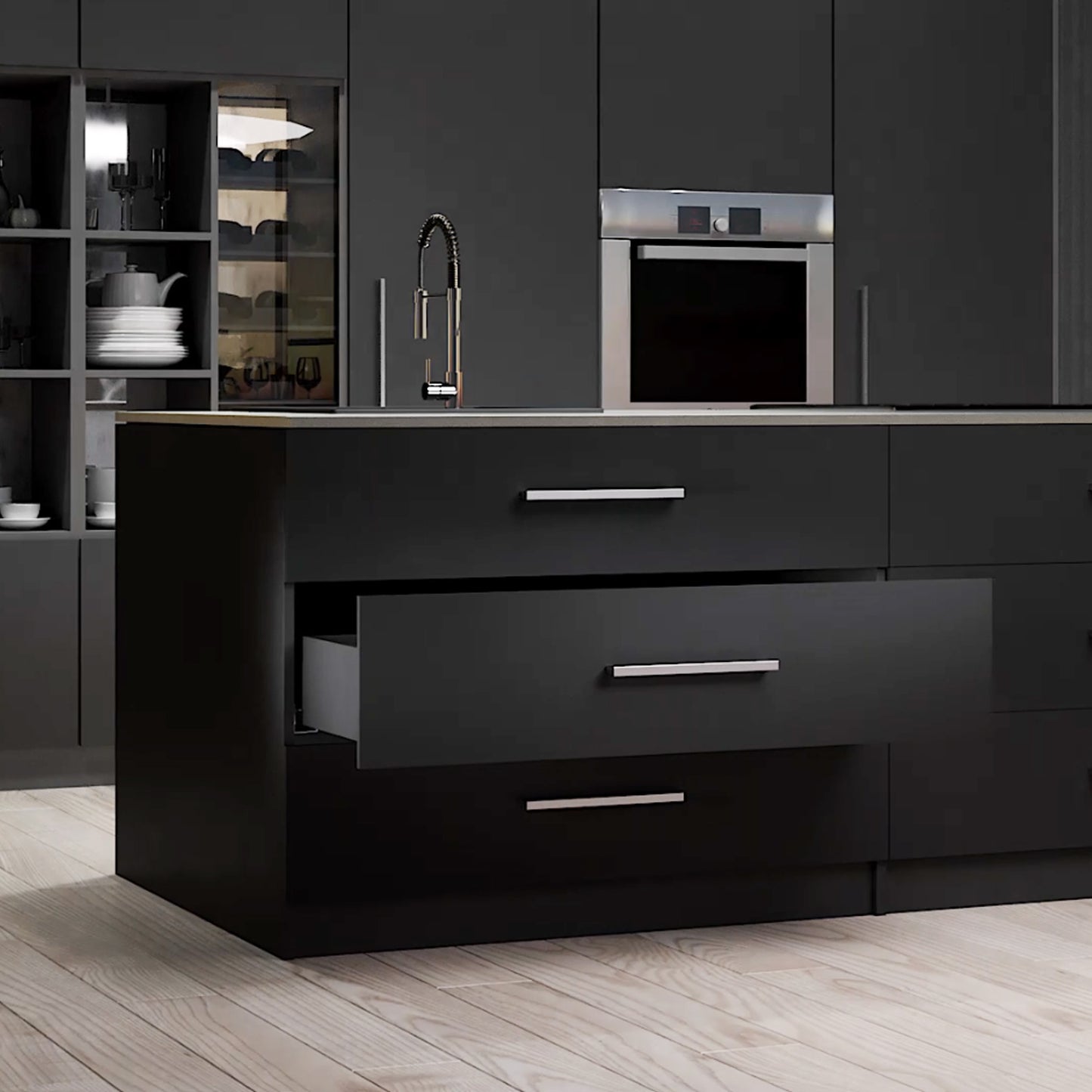 Emuca Kit di cassetti per cucina o bagno Vertex con regolazione 3D, altezza 93 mm, con pannelli inclusi, modulo 900 mm, Grigio antracite