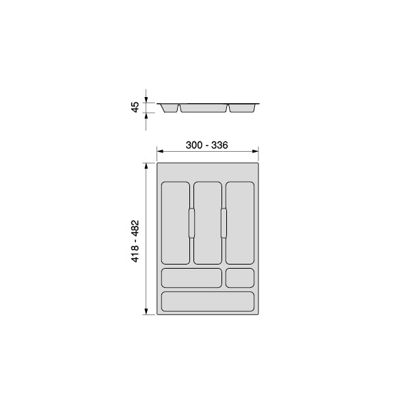 Emuca Portaposate universale per posate Optima, modulo 400 mm, Tecnoplastica, Grigia