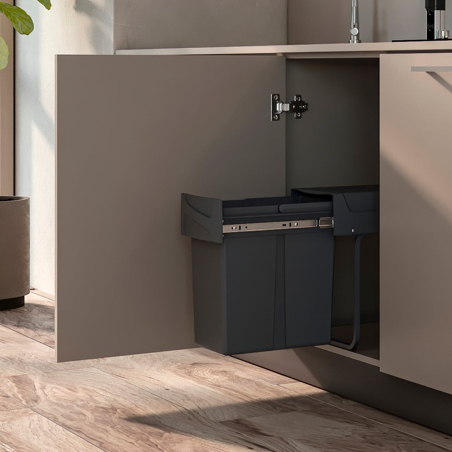 Emuca Recycle 1x20lt per il montaggio sul fondo e l'estrazione manuale in cucina, Grigio antracite, Tecnoplastica