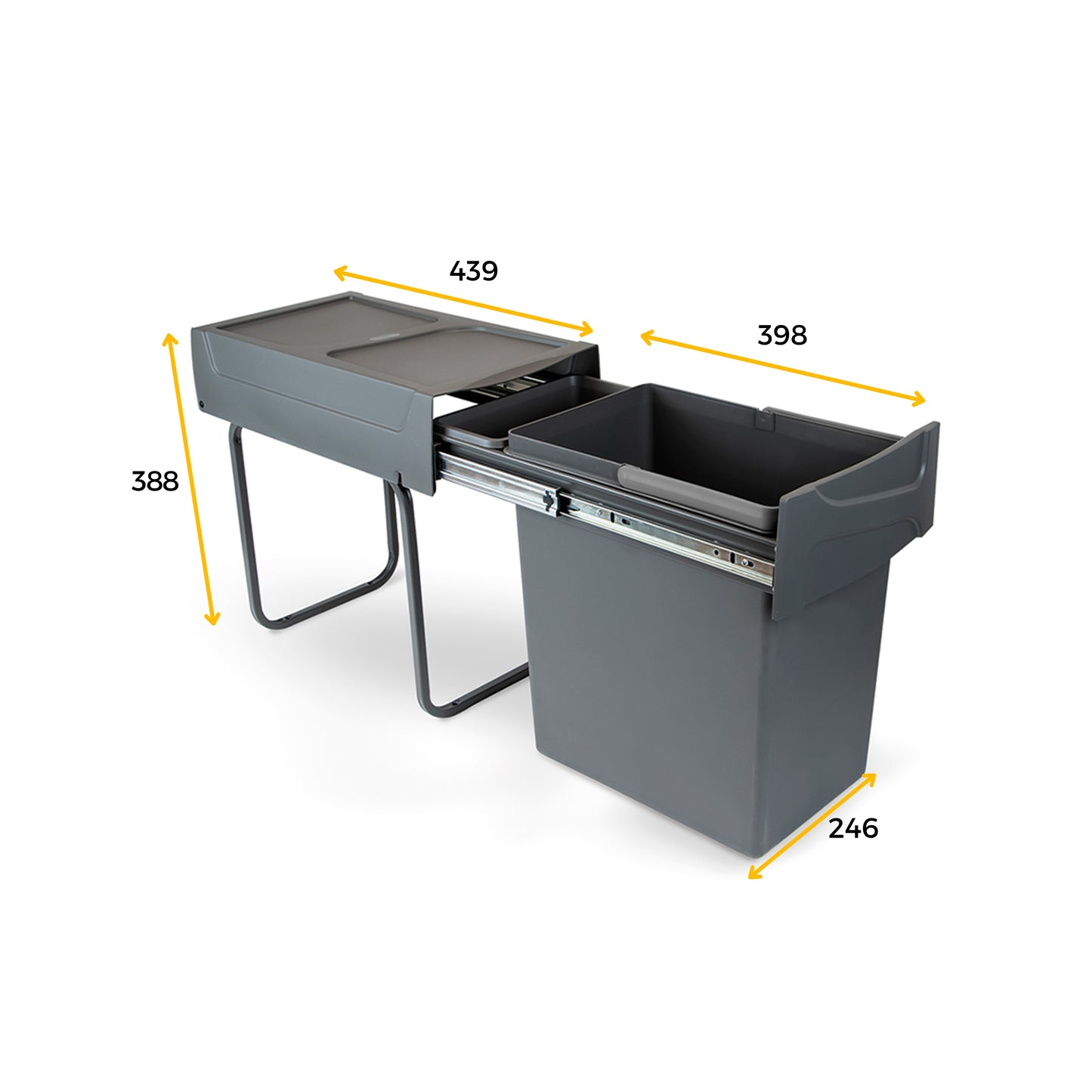 Emuca Recycle 1x20lt per il montaggio sul fondo e l'estrazione manuale in cucina, Grigio antracite, Tecnoplastica