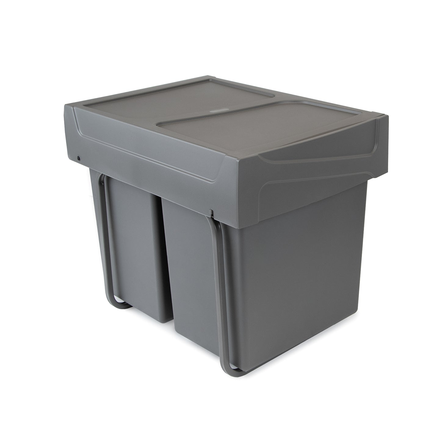 Emuca Contenitore per la raccolta differenziata Recycle da montare sul fondo e da estrarre manualmente in cucina Recycle 2x20lt, Grigio antracite, Tecnoplastica