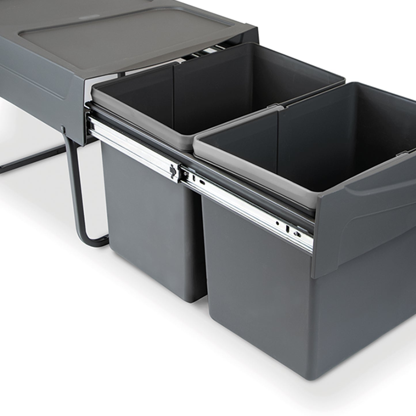 Emuca Contenitore per la raccolta differenziata da montare sul fondo ed estraibile manualmente in cucina 2x15lt, Grigio antracite Tecnoplastica