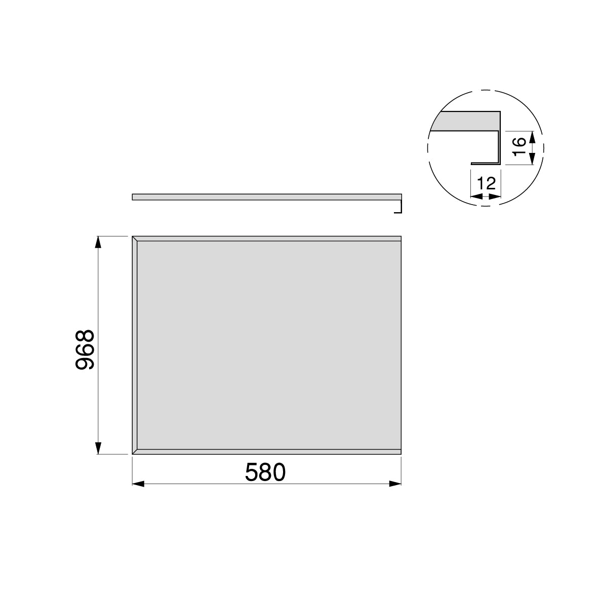 Emuca Fondo sotto lavello, pannello da 16 mm, modulo 1.000 mm, 968x580 mm, Tecnoplastica e Alluminio, Alluminio naturale