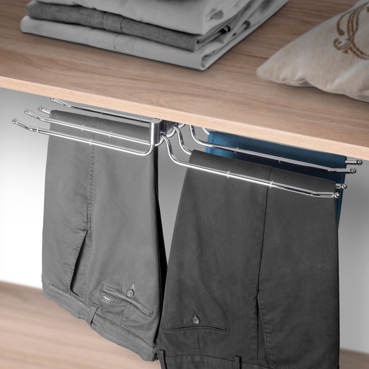 Emuca Portapantaloni doppio estraibile per armadio Self, Acciaio e Tecnoplastica, Cromato