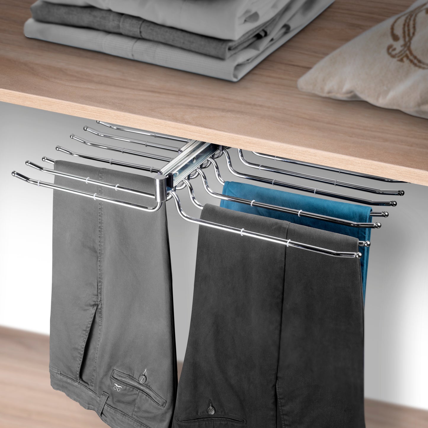 Emuca Portapantaloni doppio estraibile per armadio Self, Acciaio e Tecnoplastica, Cromato