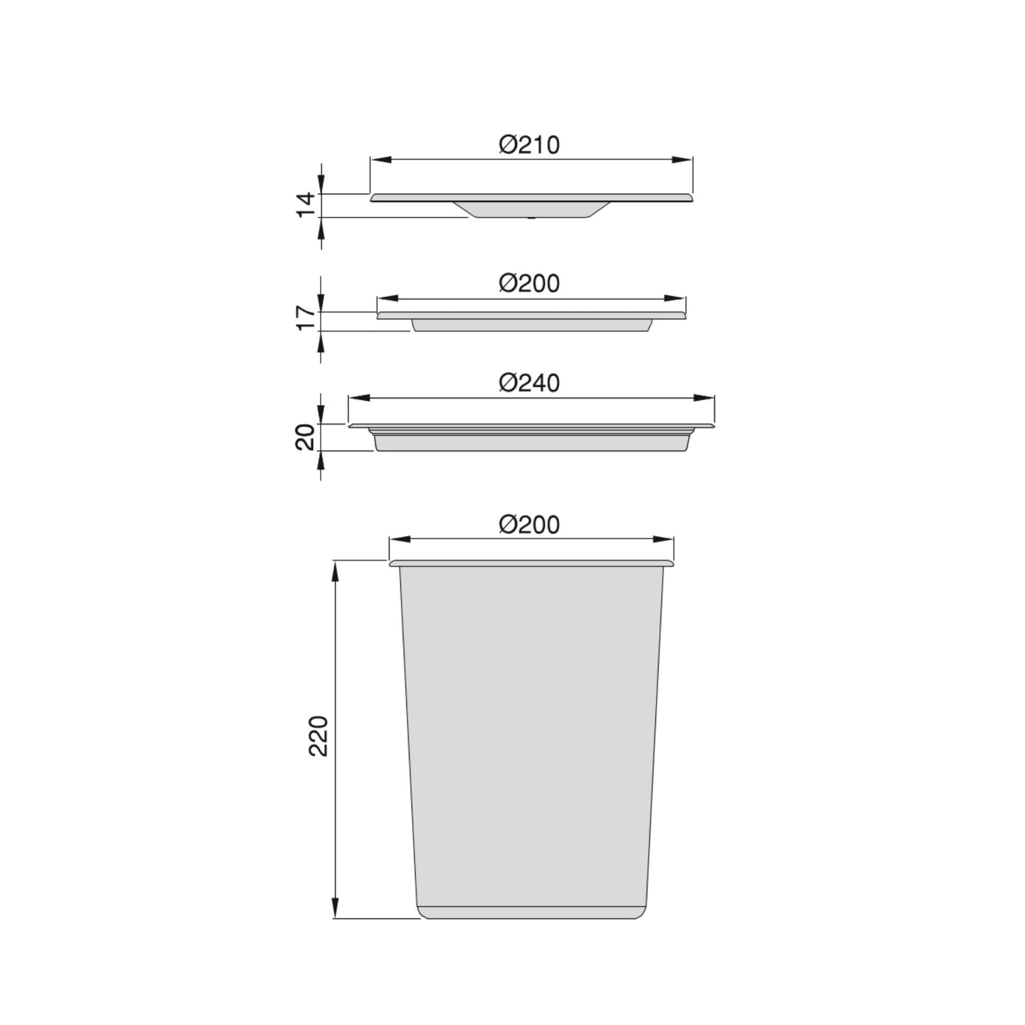 Emuca Recycle, contenitore per rifiuti da incasso per il spessore di lavoro della cucina, 1 tazza estraibile da 5 lt, Acciaio inossidabile e Tecnoplastica