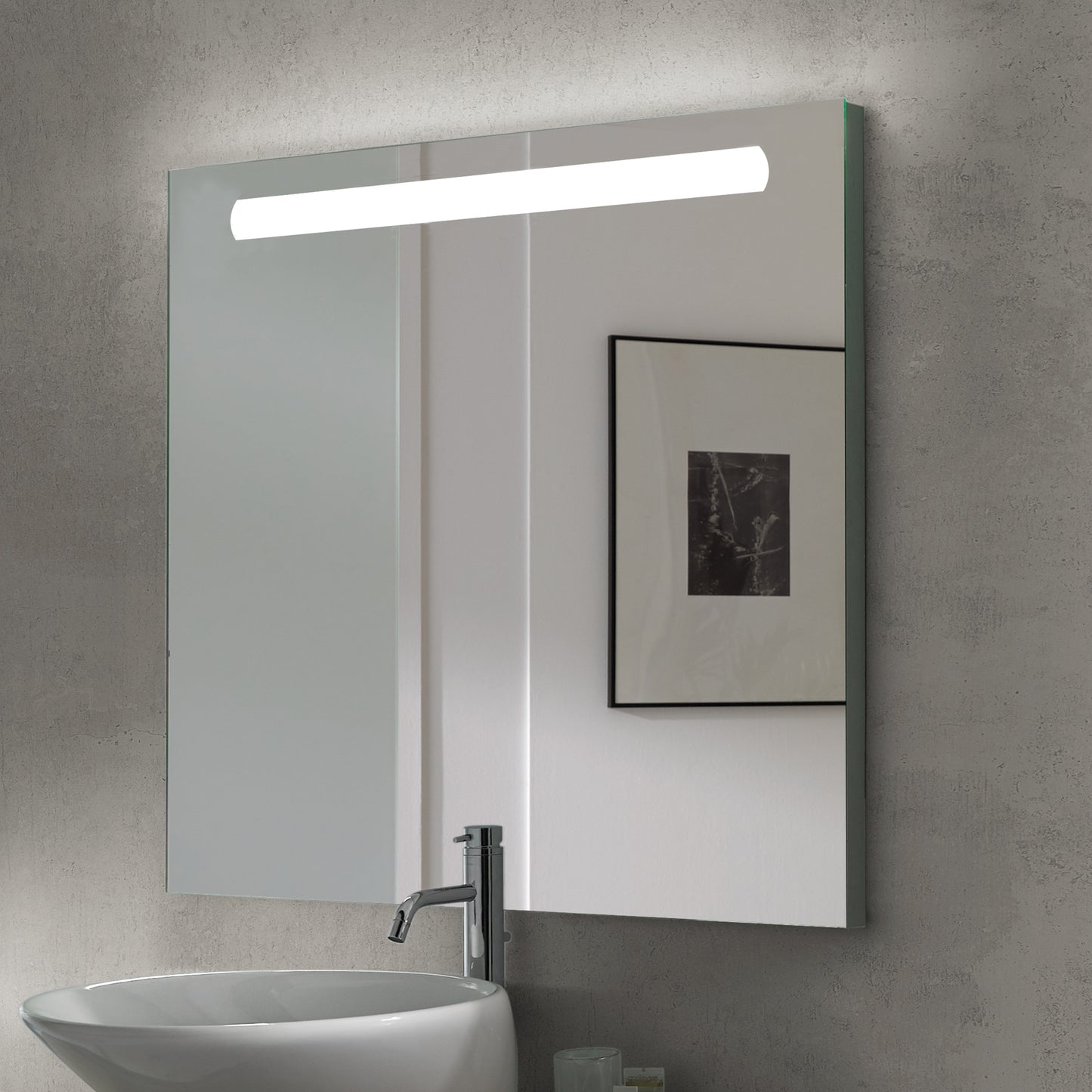 Emuca Specchio da bagno Pegasus con Illuminazione LED frontale, rettangolare 600x700mm, AC 230V 50Hz, 6W, Alluminio e Vetro