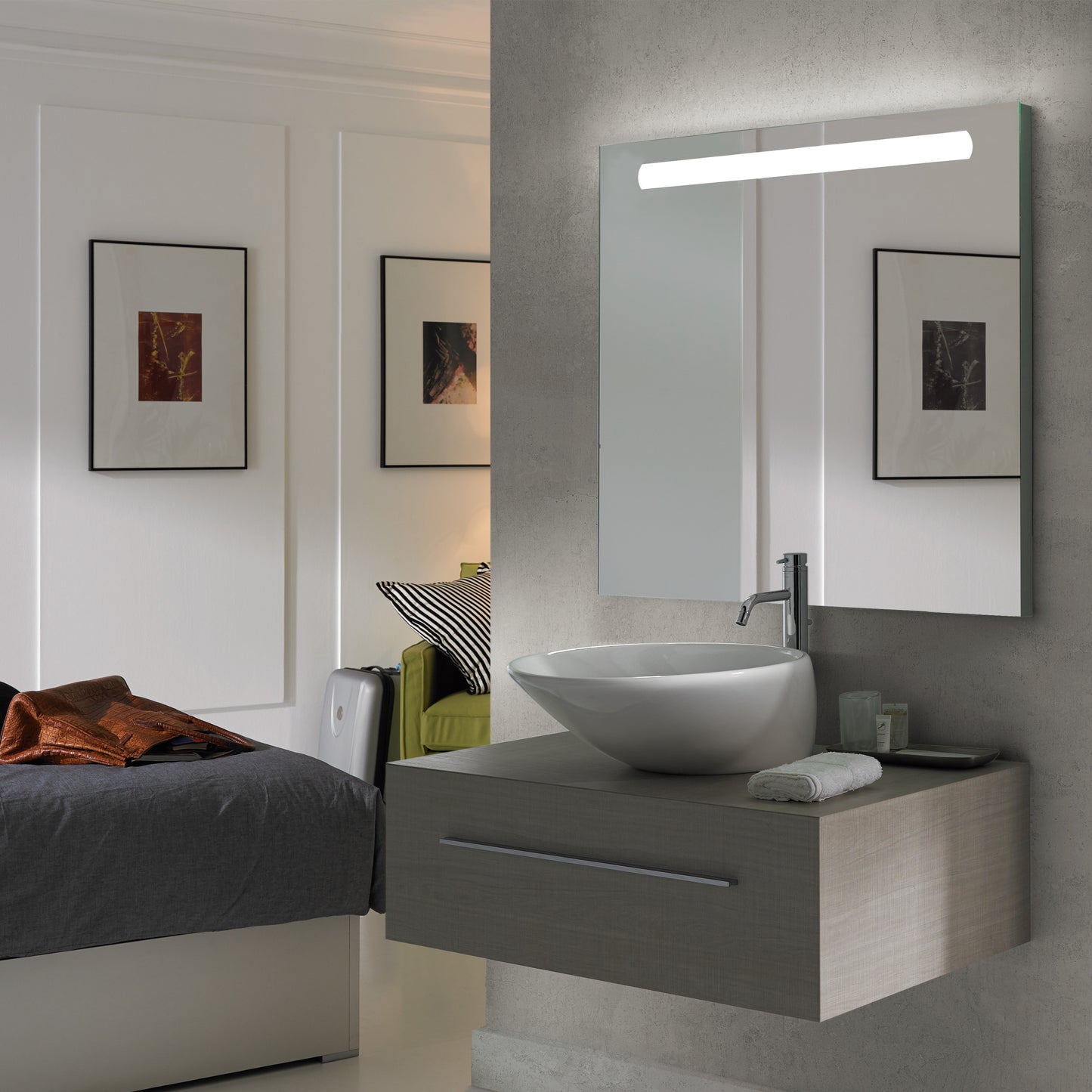 Emuca Specchio da bagno Pegasus con Illuminazione LED frontale, rettangolare 600x700mm, AC 230V 50Hz, 6W, Alluminio e Vetro