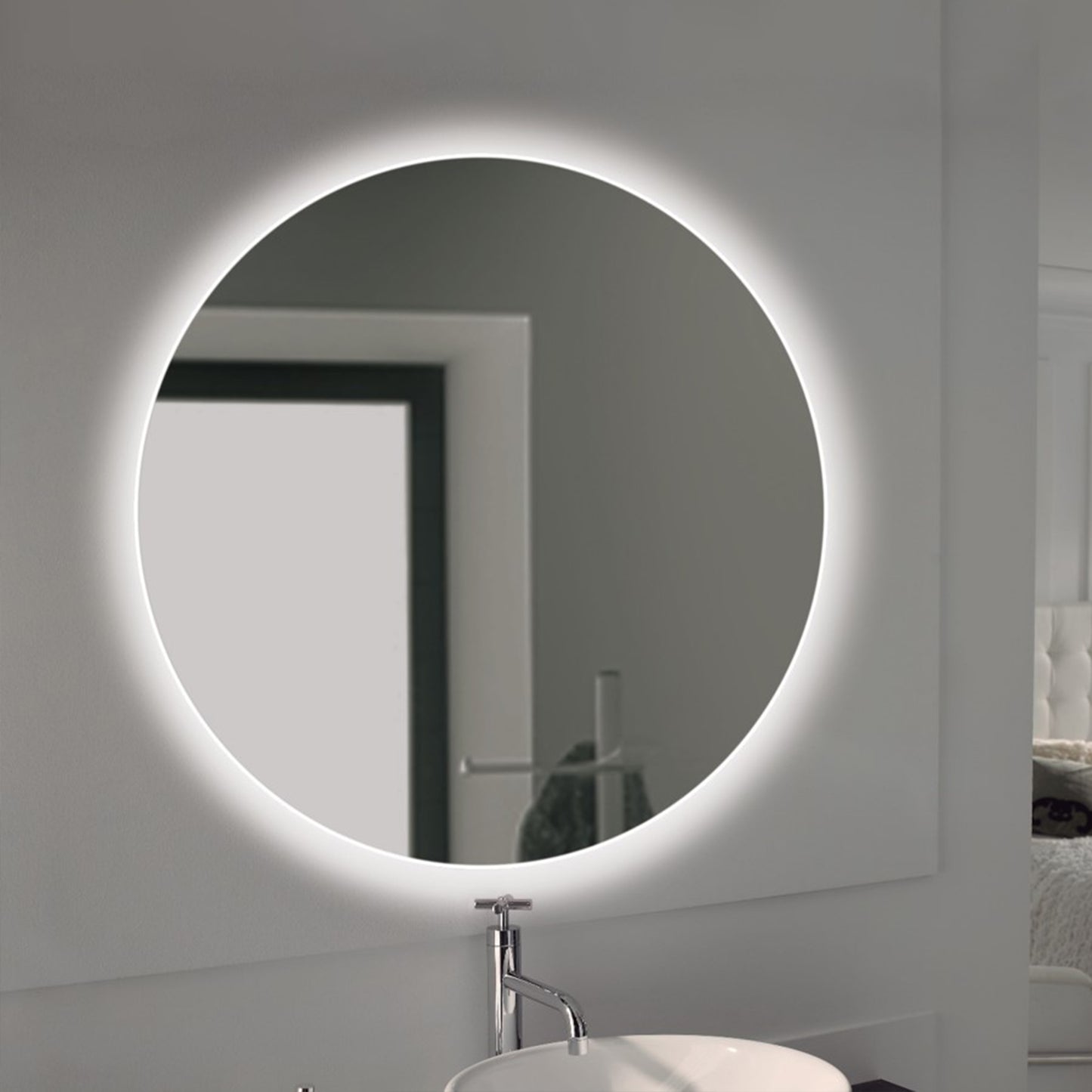 Emuca Specchio da bagno Cassiopeia con Illuminazione LED decorativa, diametro 60 cm, AC 230V 50Hz, 20W e 12W, Alluminio e Vetro