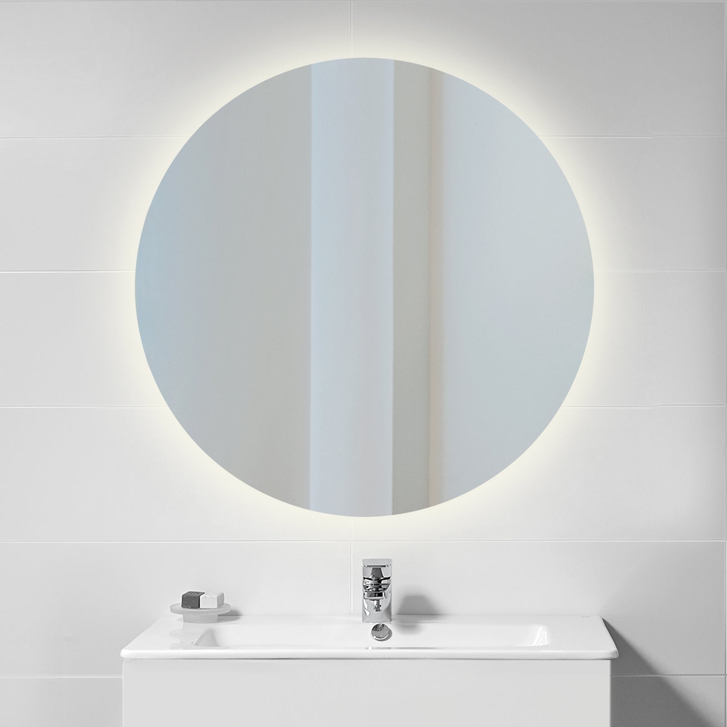 Emuca Specchio da bagno Cassiopeia con Illuminazione LED decorativa, diametro 60 cm, AC 230V 50Hz, 20W e 12W, Alluminio e Vetro