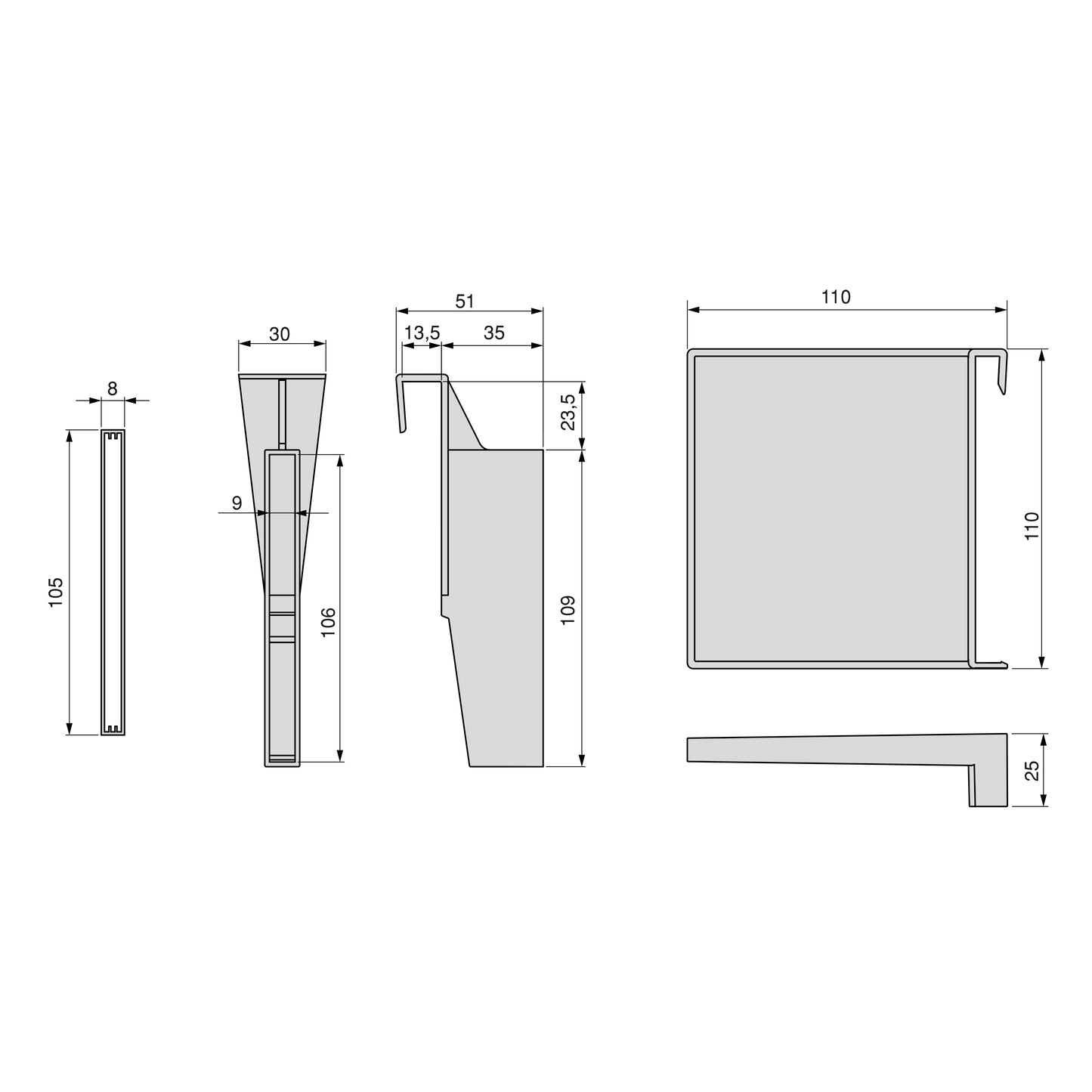Emuca Set di divisori per interni dei casseti Vertex-Concept, 900, Verniciato bianco, Alluminio e Tecnoplastica.