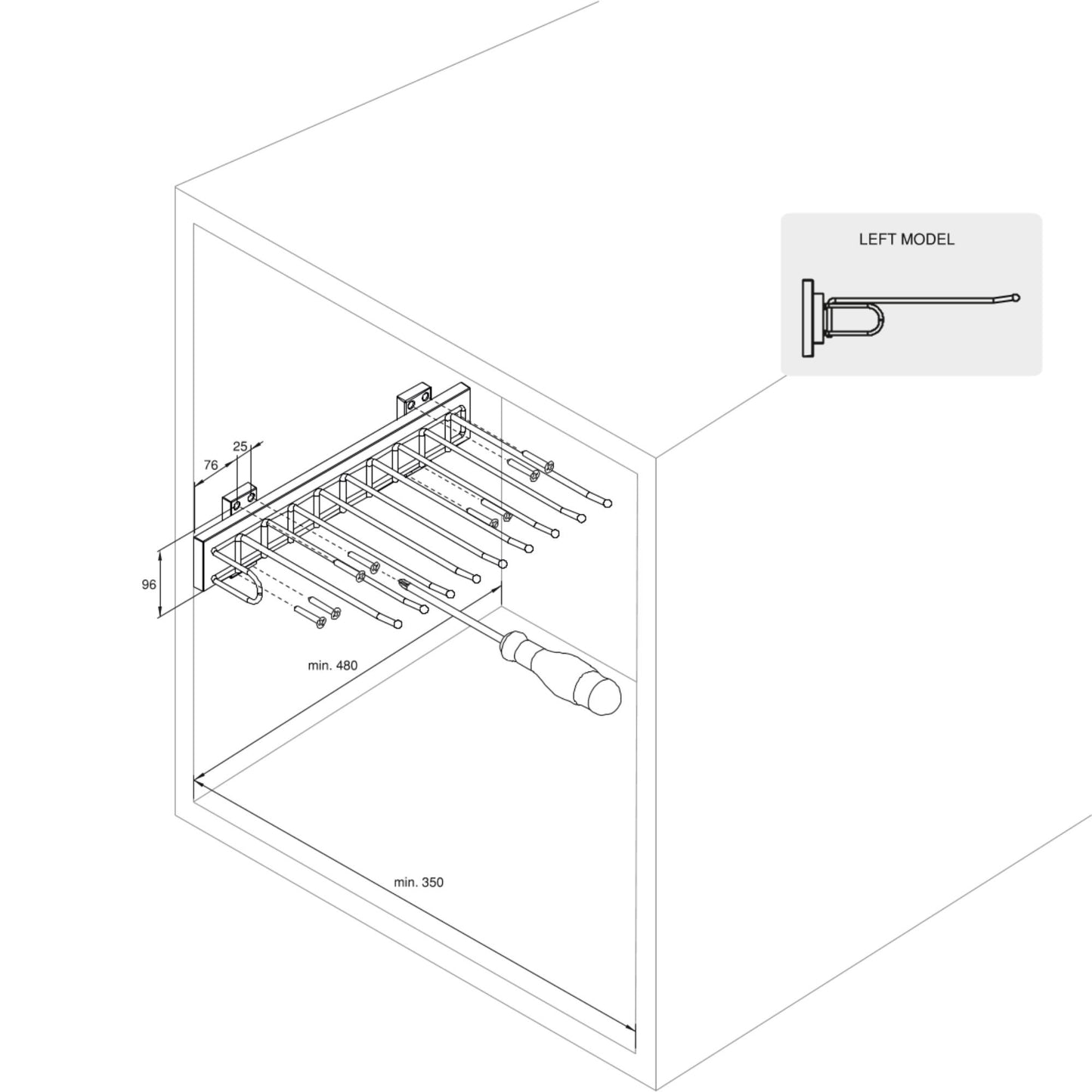 Emuca Portapantaloni con montaggio laterale per armadio Self, mano sinistra, Acciaio, Tecnoplastica e Alluminio, Cromato lucido