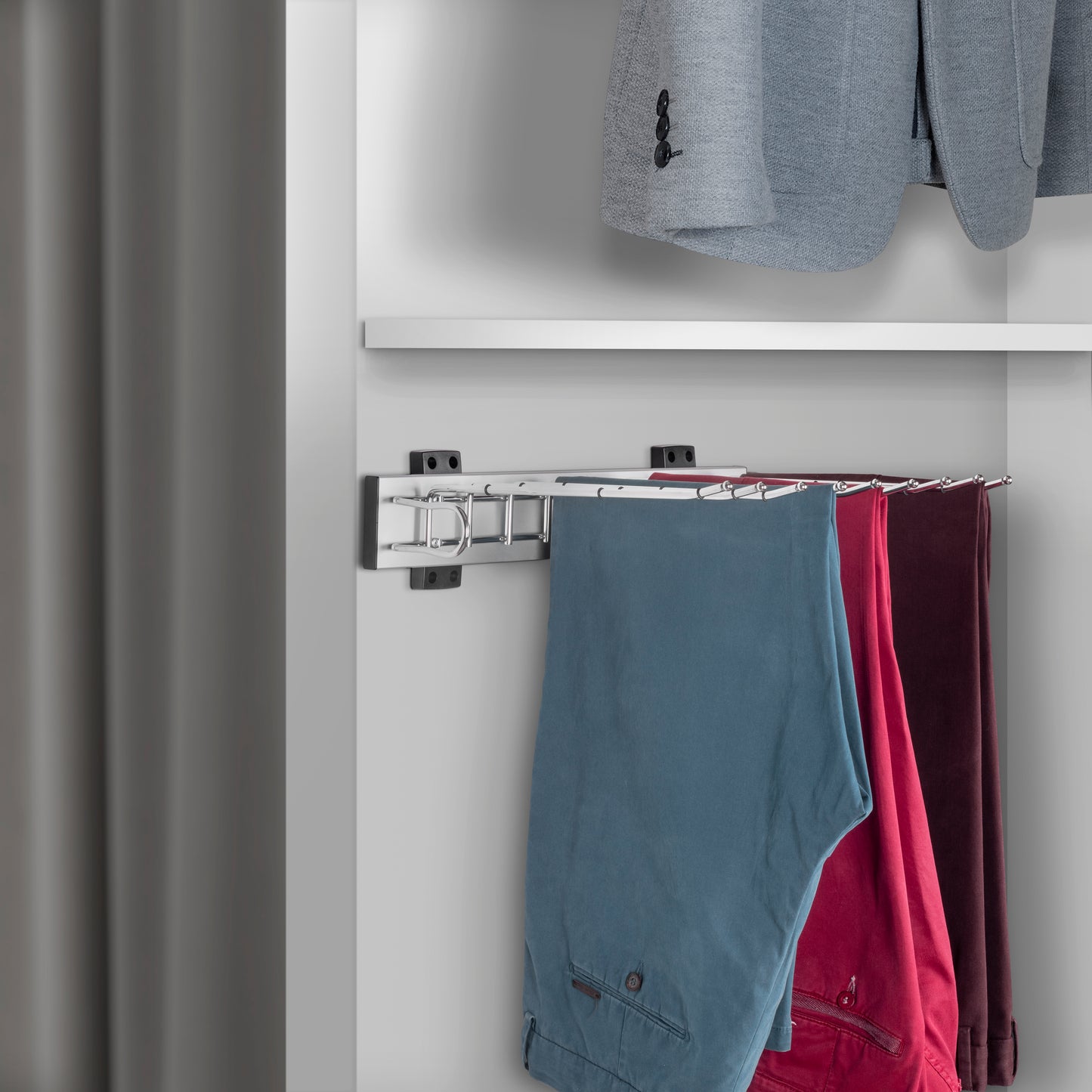 Emuca Portapantaloni con montaggio laterale per armadio Self, mano sinistra, Acciaio, Tecnoplastica e Alluminio, Cromato lucido