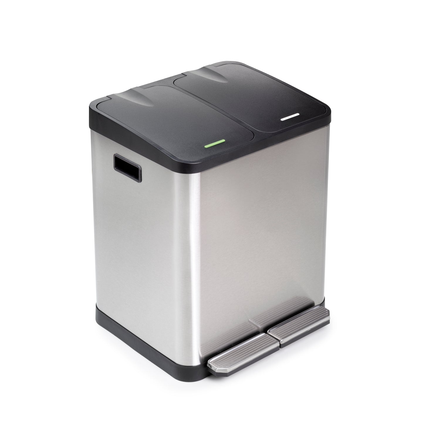 Emuca Recycle Inox, contenitore per la raccolta differenziata da esterno con scomparti, apertura del coperchio con pedali, 2x15lt, Acciaio inossidabile