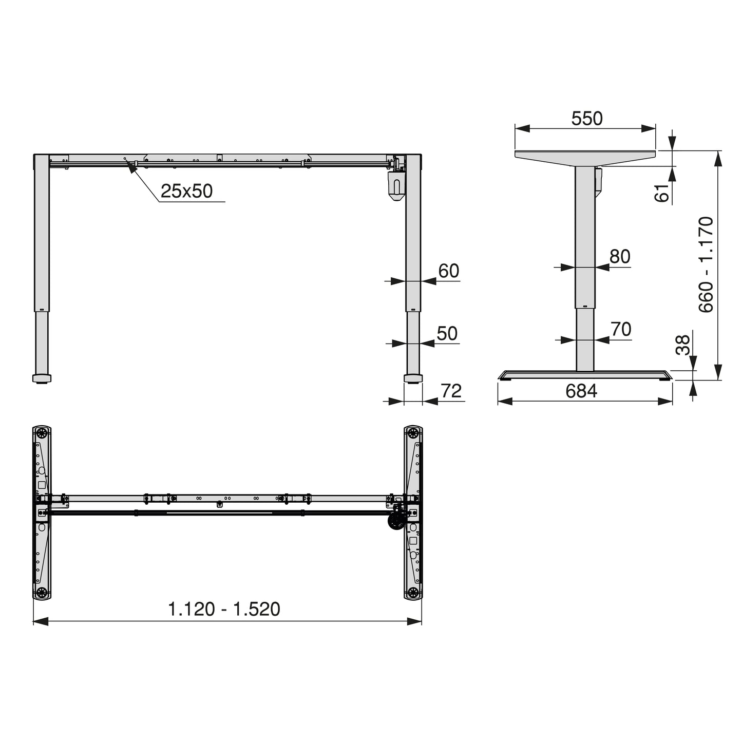 Emuca Lift Table motorizzato regolabile in altezza Lift Table, Acciaio, Verniciato bianco