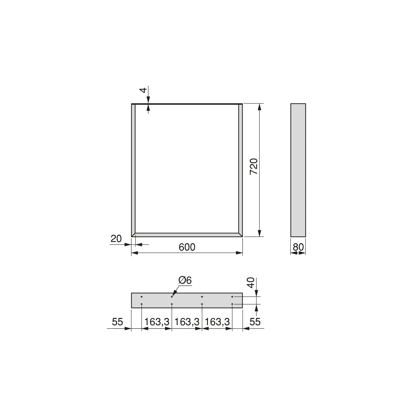 Emuca Set di gambe per tavolo rettangolare Square, larghezza 600mm, Acciaio, Verniciato bianco