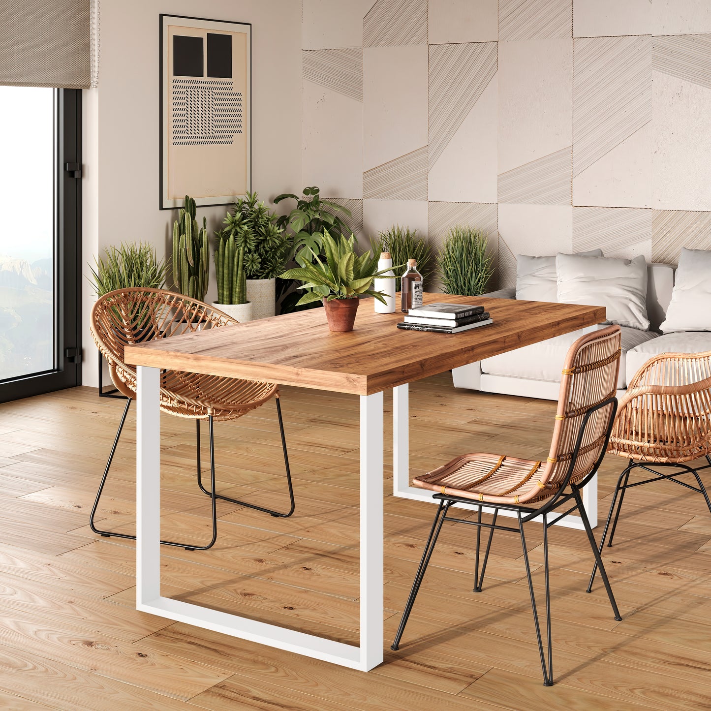 Emuca Set di gambe per tavolo rettangolare Square, larghezza 600mm, Acciaio, Verniciato bianco