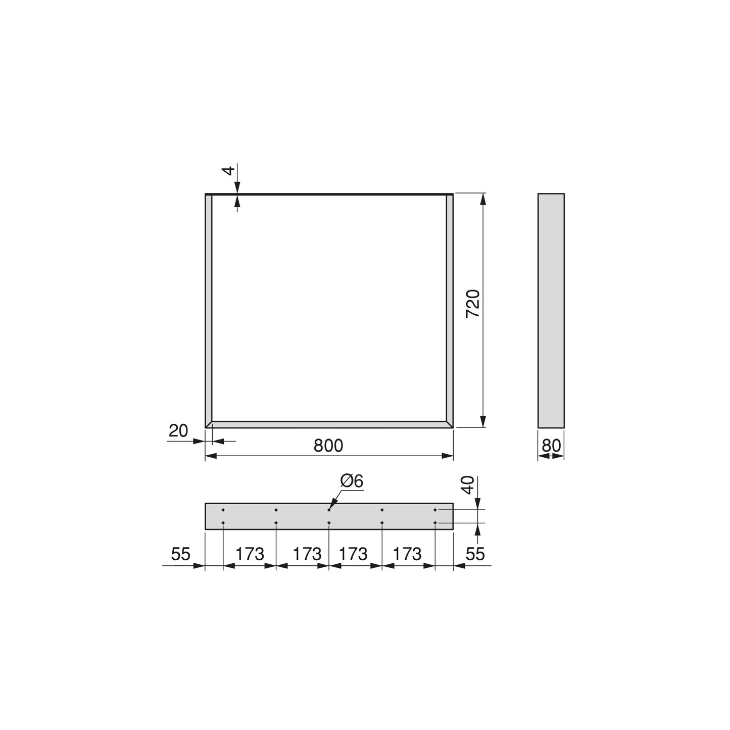 Emuca Set di gambe per tavolo rettangolare Square, larghezza 800mm, Acciaio, Verniciato nero