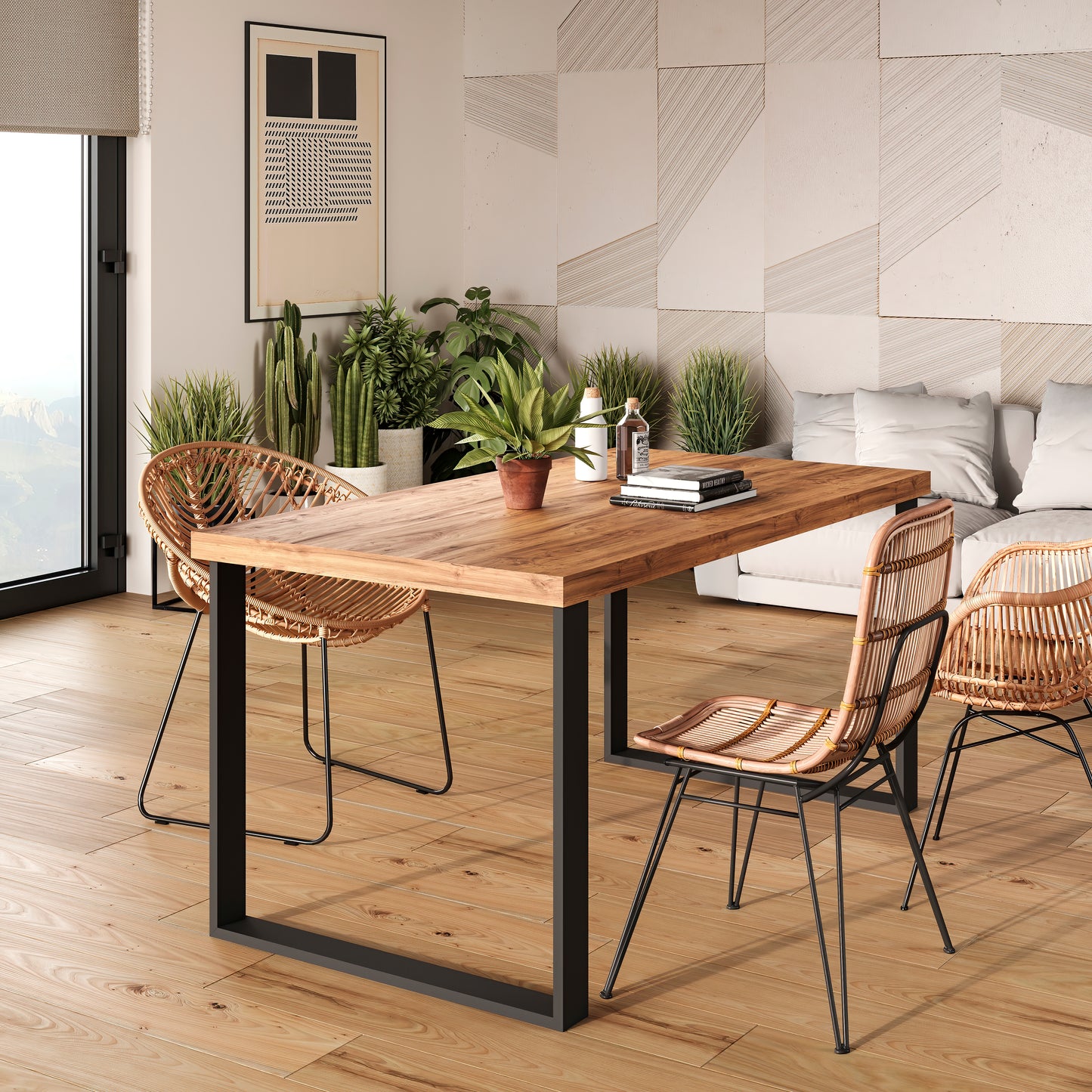 Emuca Set di gambe per tavolo rettangolare Square, larghezza 800mm, Acciaio, Verniciato nero