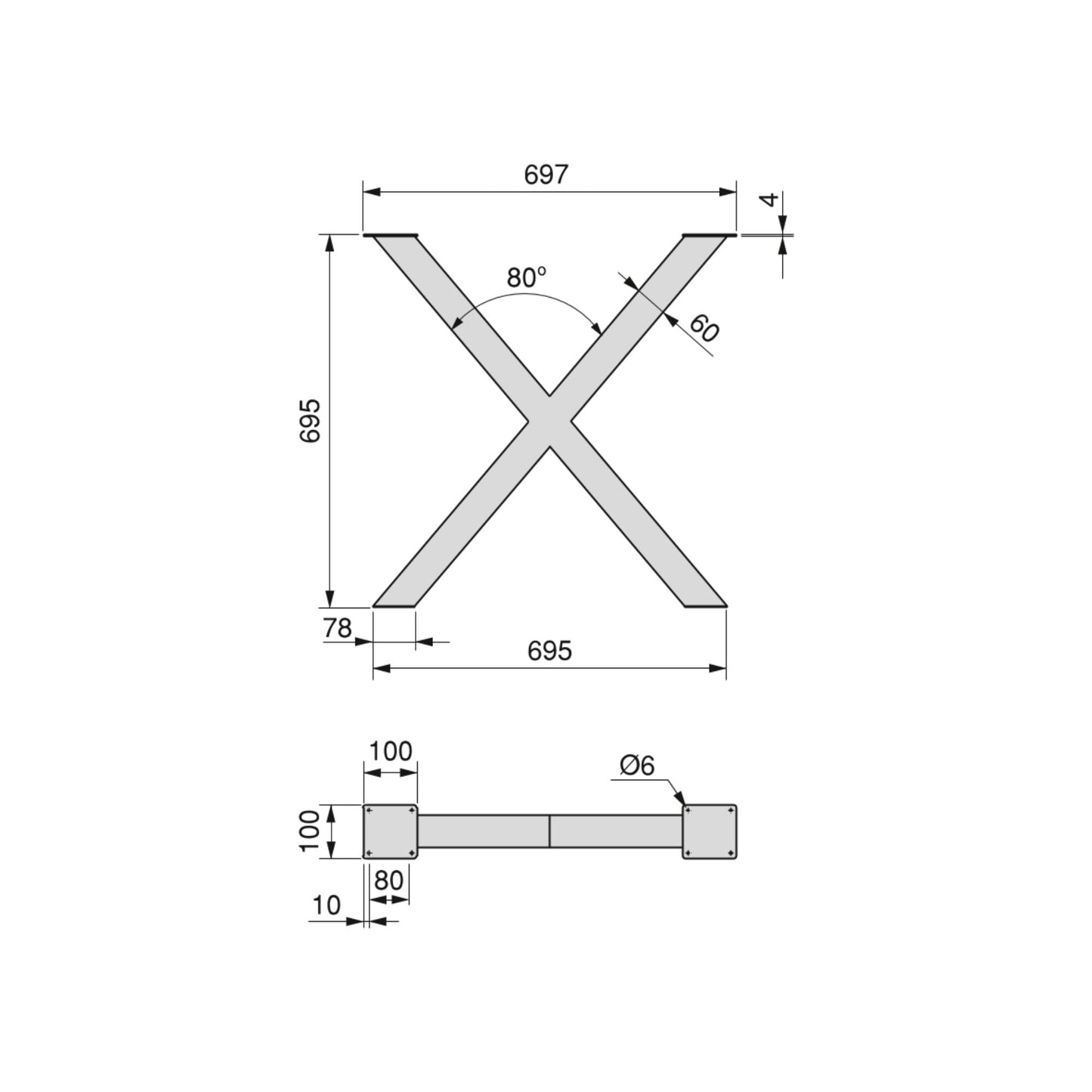 Emuca Set di gambe per tavolo Cross, larghezza 695mm, Acciaio, Verniciato bianco