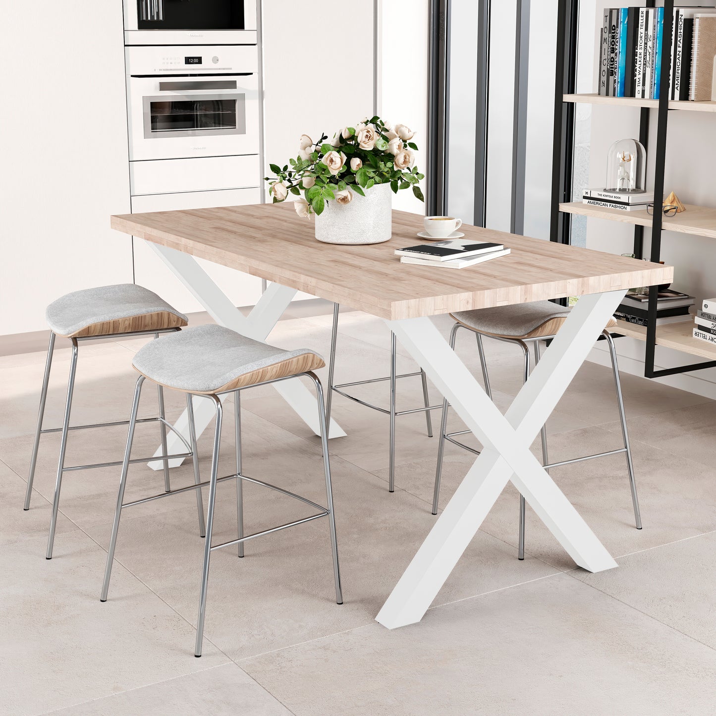 Emuca Set di gambe per tavolo Cross, larghezza 695mm, Acciaio, Verniciato bianco