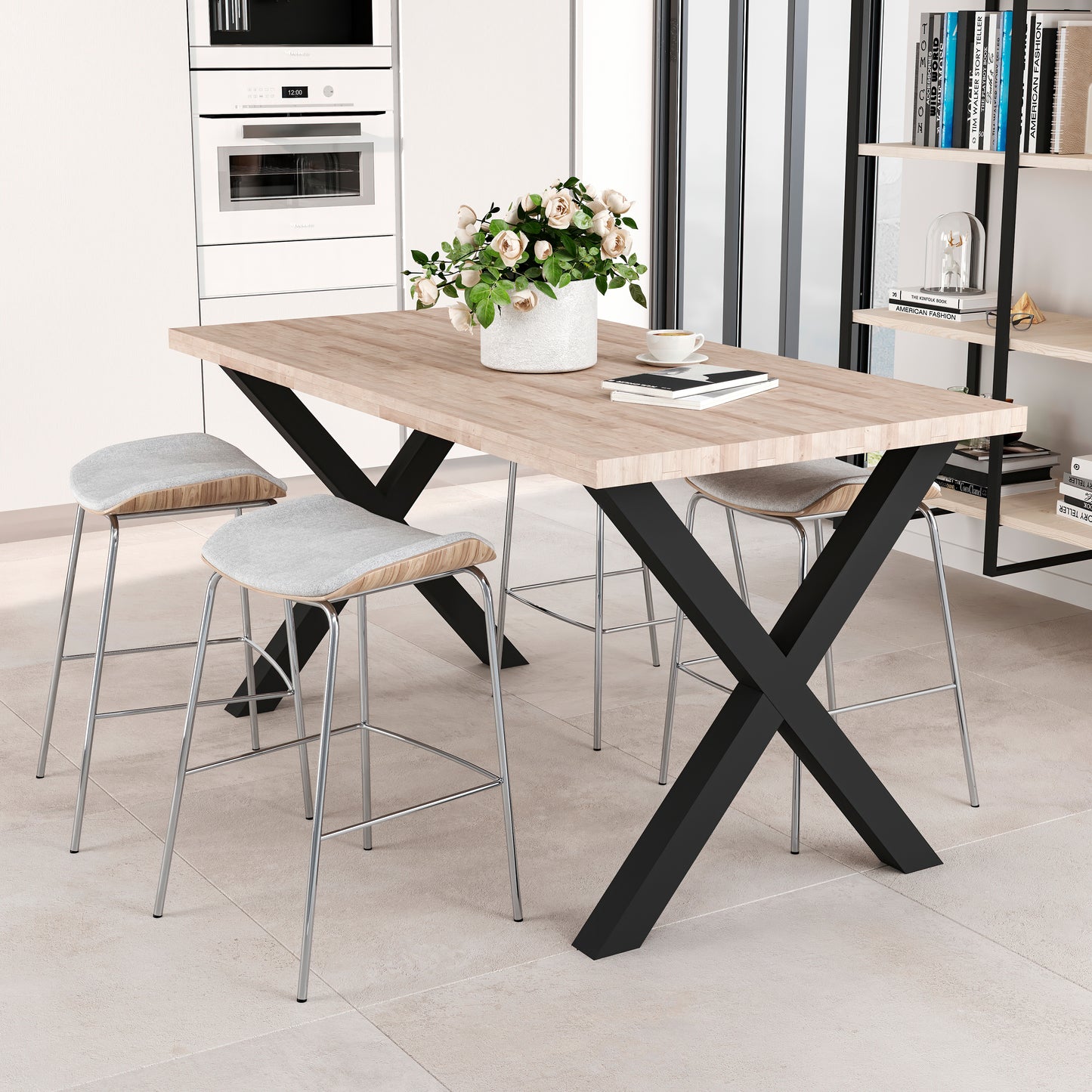 Emuca Set di gambe per tavolo Cross, larghezza 695mm, Acciaio, Verniciato nero