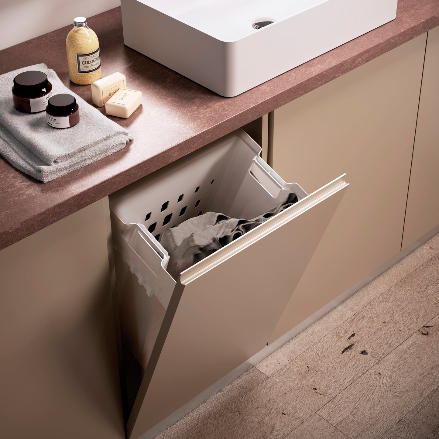 Emuca Cesto da bucato con sistema di ante a ribalta, unità Laundry da 450 mm, Tecnoplastica e Acciaio, Bianca