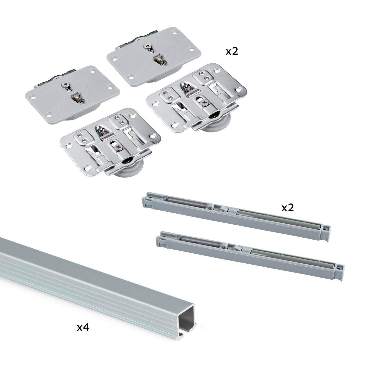 Emuca Kit di ferramentaper armadio 2 ante scorrevoli e chiusura soft Flow con binari incassati 2,35 m, pannelli non inclusi, Anodizzato opaco
