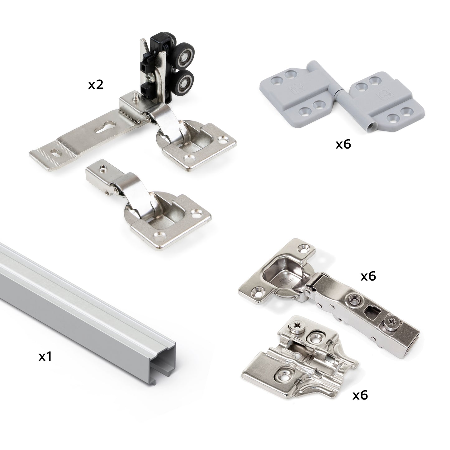 Emuca Kit di ferramenta per armadio 2 ante scorrevoli pieghevoli con chiusura soft Twofold, per 4 pannelli non inclusi, Senza guida, Anodizzato opaco