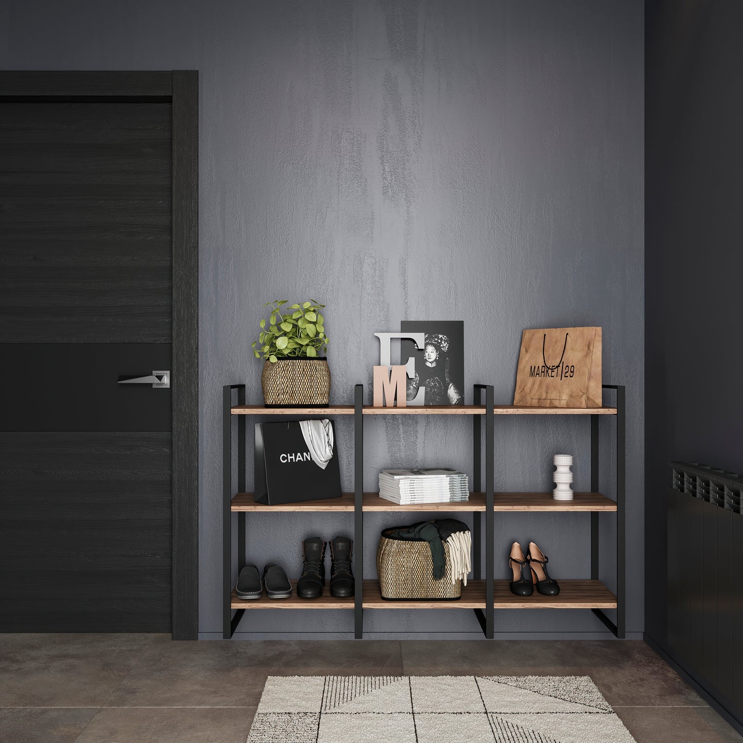 Emuca Set di telai per scaffali Lader, altezza 830 mm, Acciaio, Verniciato nero