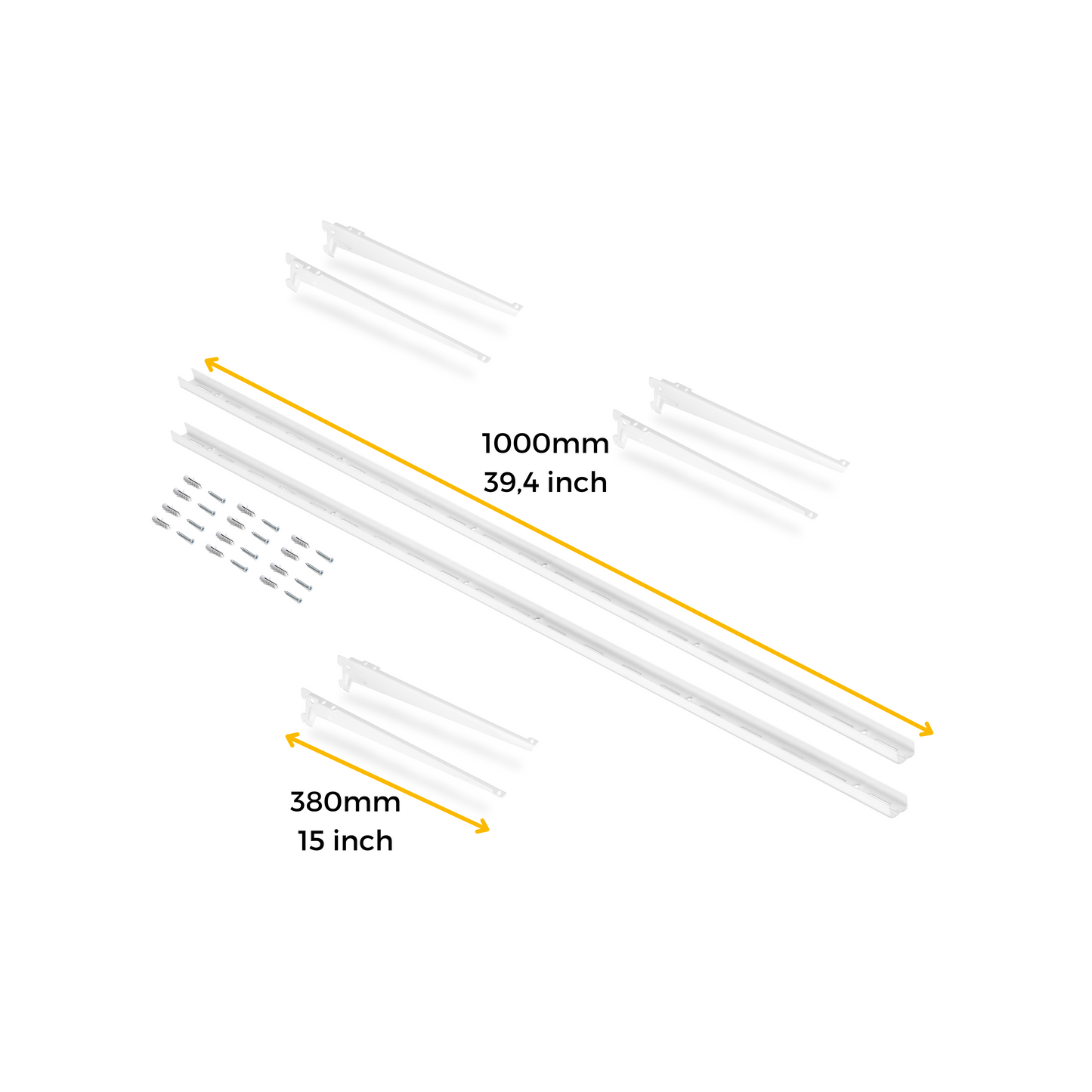 Emuca Kit di 3 mensole con staffe e supporti a parete Jagmet, lunghezza 380 mm, Acciaio, Verniciato bianco