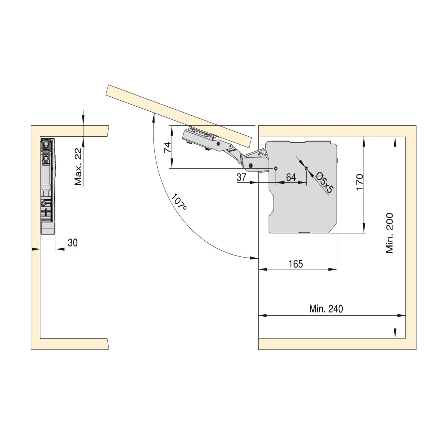 Emuca Braccetto Agile Smart elevabile, 960 - 2350, Plastica bianca, Acciaio e Tecnoplastica.