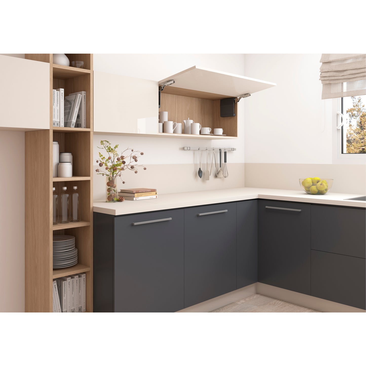 Emuca Braccetto Agile Smart elevabile, 960 - 2350, Plastica bianca, Acciaio e Tecnoplastica.