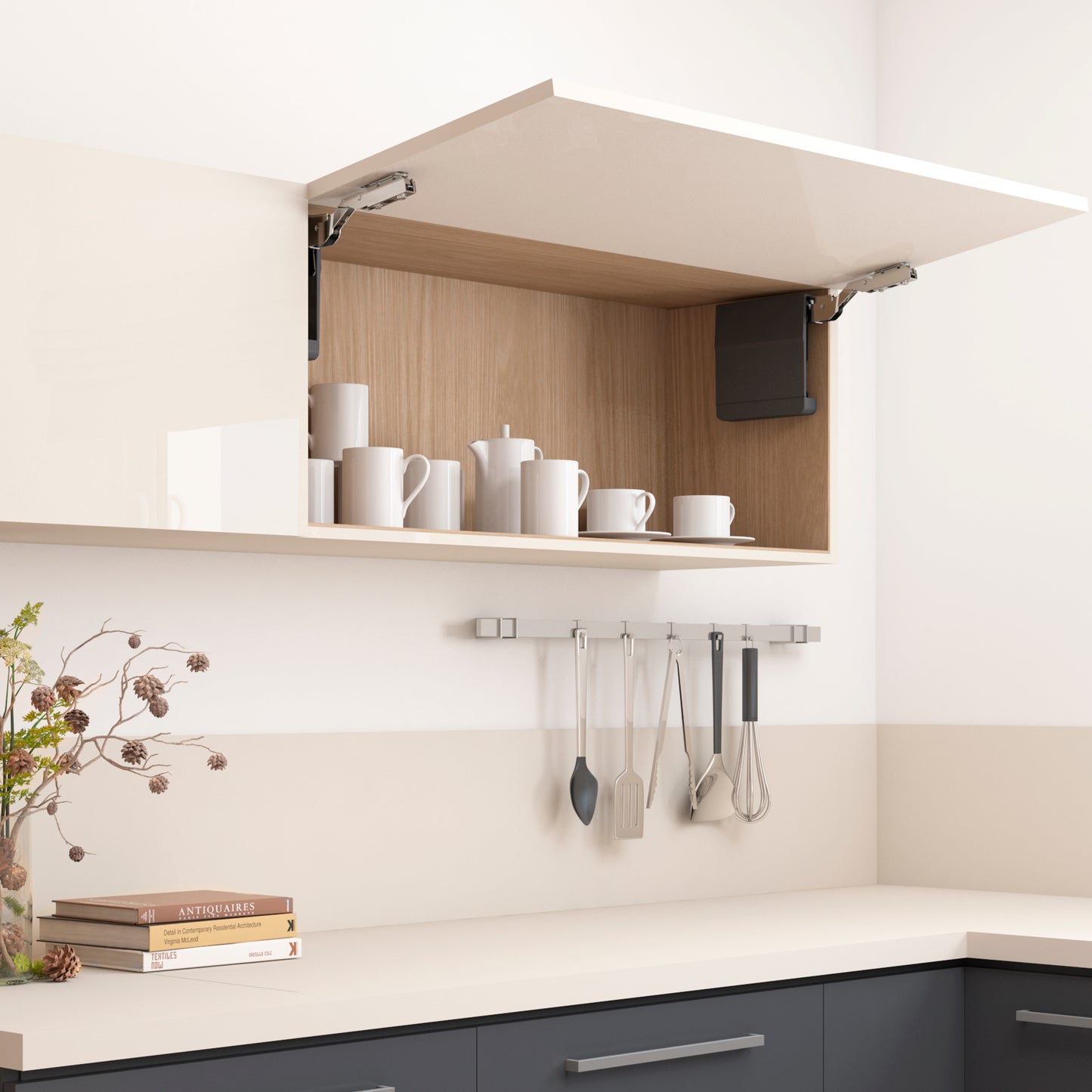 Emuca Braccetto Agile Smart elevabile, 960 - 2350, Plastica bianca, Acciaio e Tecnoplastica.