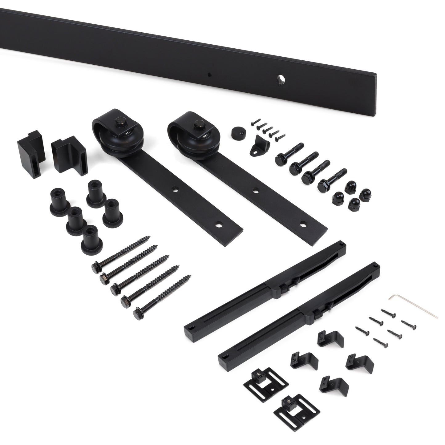 Emuca Kit di ferramentaper porta scorrevole appesa in legno Barn, con chiusura soft, pannelli non inclusi, Acciaio e Tecnoplastica, Verniciato nero