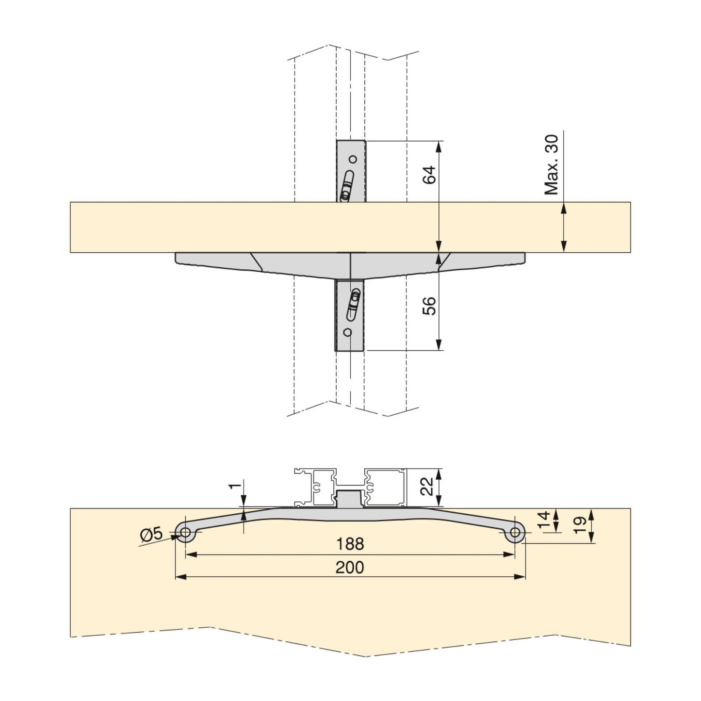 Emuca Kit di staffe per 1 ripiano in legno, 1 modulo e 1 asta di sospensione lunghezza 1m Zero, Zama, colore Grigio pietra verniciato