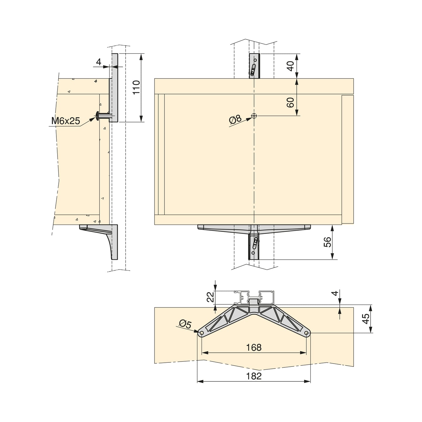 Emuca Kit di staffe per 1 ripiano in legno, 1 modulo e 1 asta di sospensione lunghezza 1m Zero, Zama, colore Grigio pietra verniciato